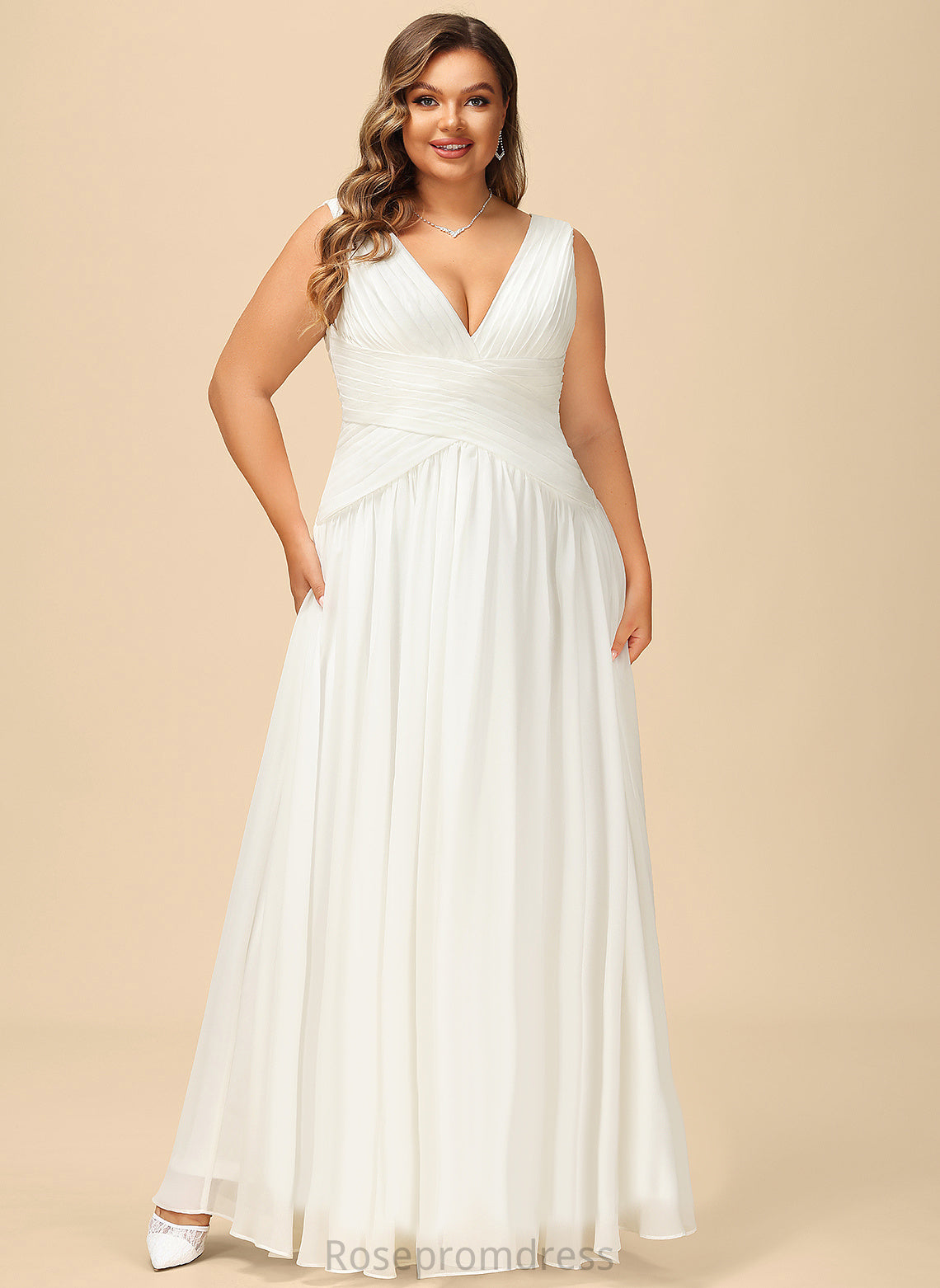 Wedding Dresses V-neck Dress Wedding Chiffon Pleated A-Line Floor-Length With Justine