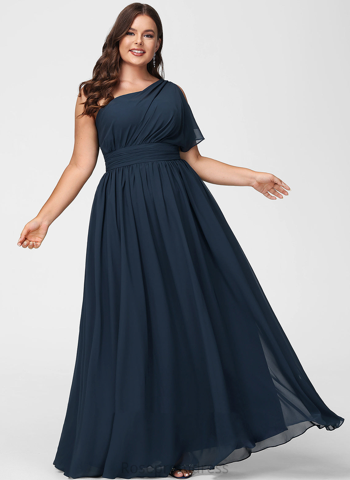 Fabric A-Line Length One-Shoulder Silhouette Ruffle Neckline Floor-Length Embellishment Rosalind Natural Waist Floor Length Bridesmaid Dresses