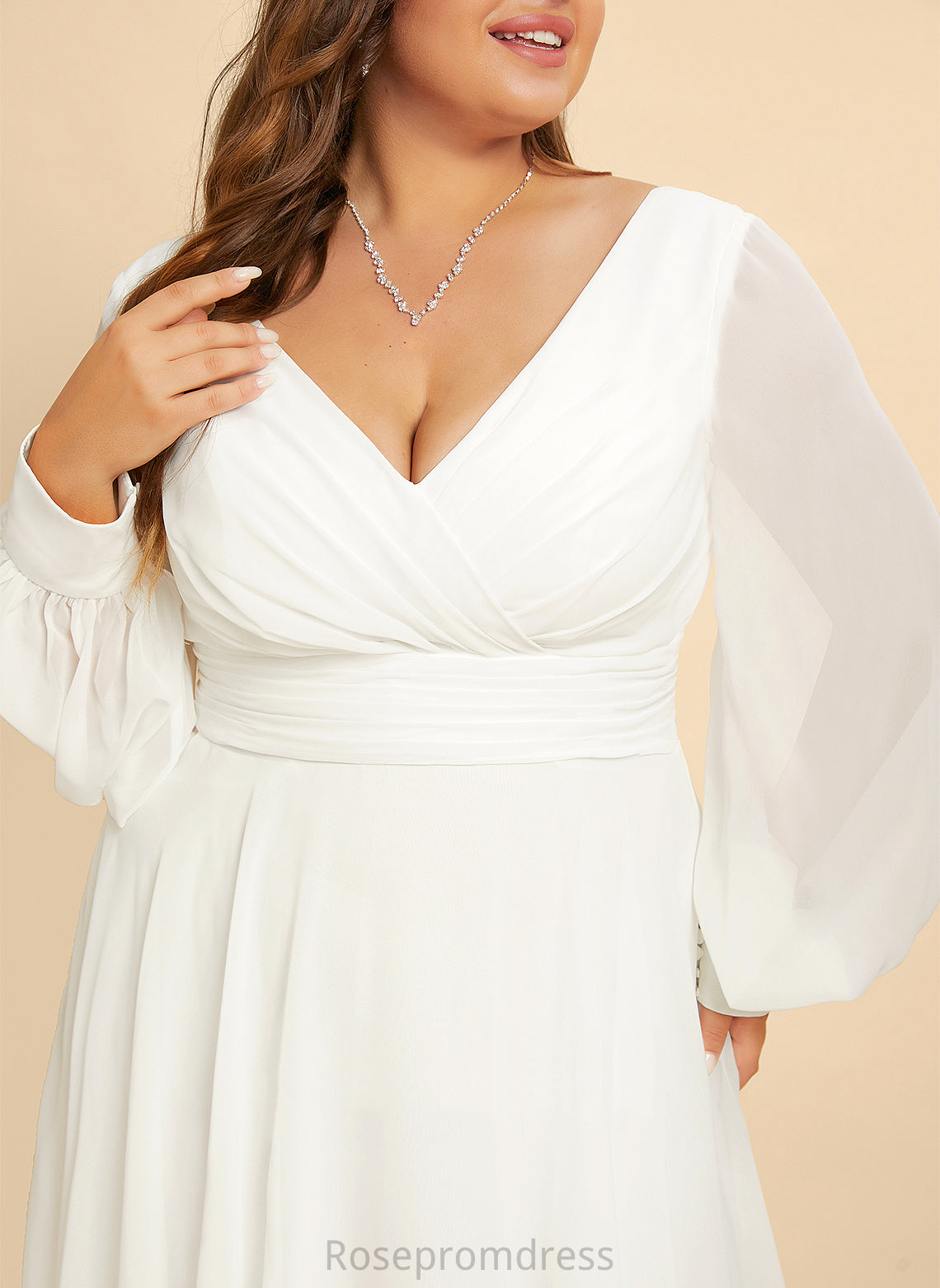 Tea-Length Kiley Wedding A-Line Chiffon Wedding Dresses V-neck Dress