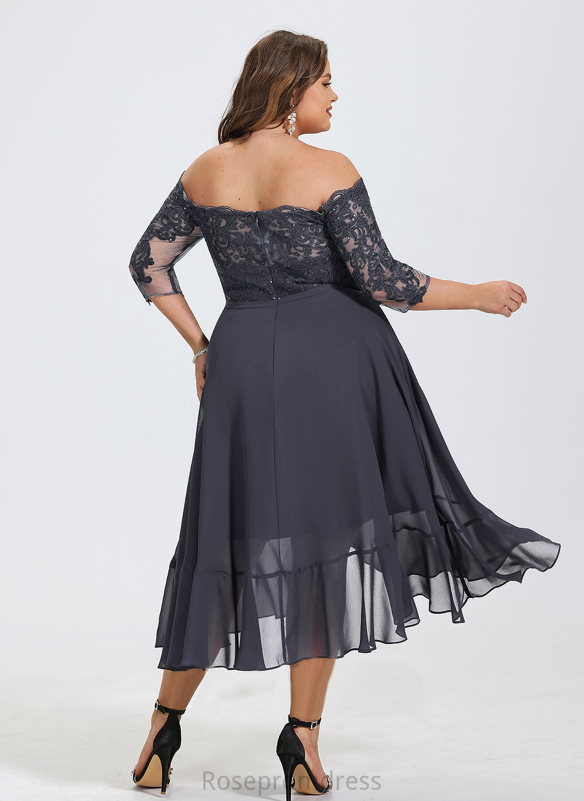 Chiffon Sequins Dress Off-the-Shoulder Asymmetrical A-Line Kaitlin With Lace Cocktail Dresses Cocktail