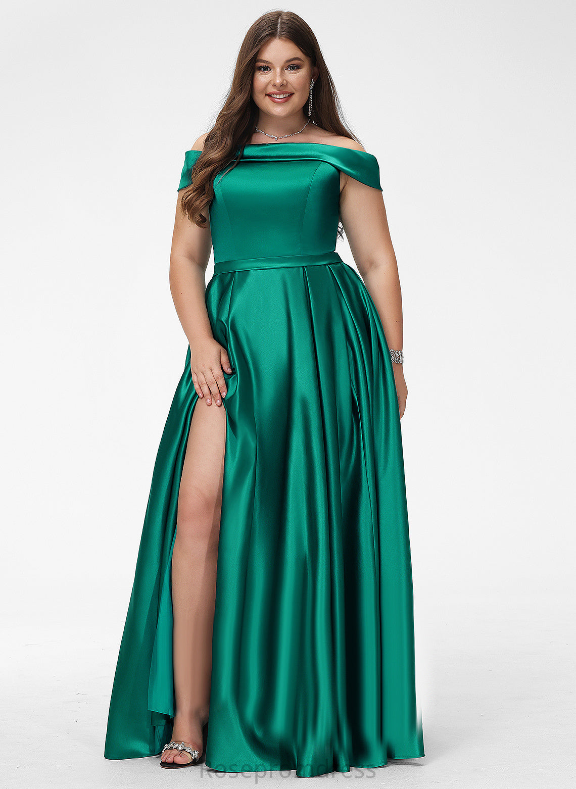 Satin Off-the-Shoulder Prom Dresses Floor-Length Mercedes Ball-Gown/Princess