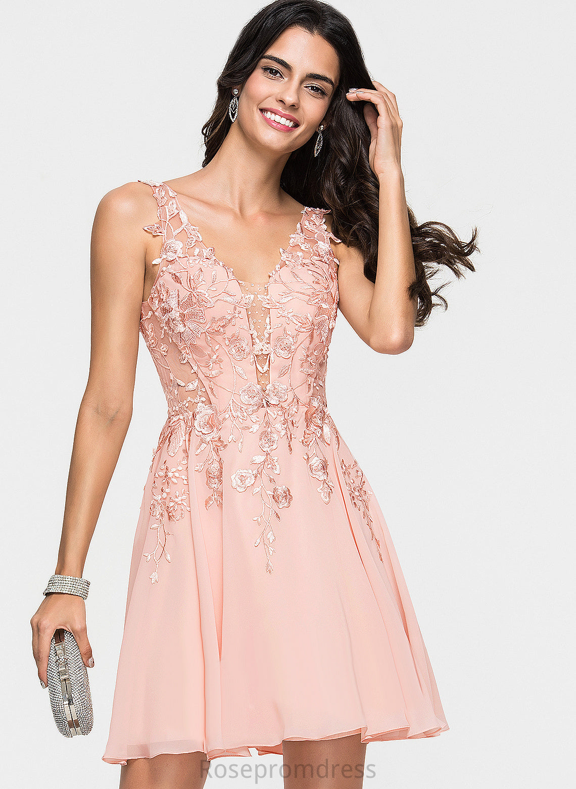 Homecoming Dress Chiffon V-neck Beading With Giovanna Short/Mini A-Line Homecoming Dresses Lace