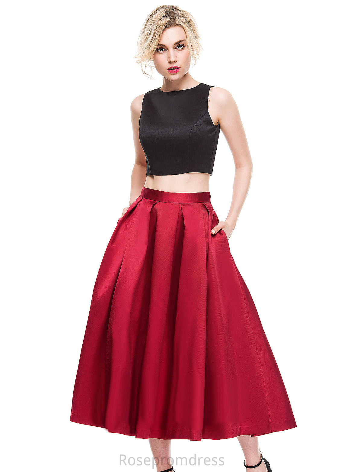 A-Line/Princess Satin Skirt Cocktail Tea-Length Cocktail Dresses Frida