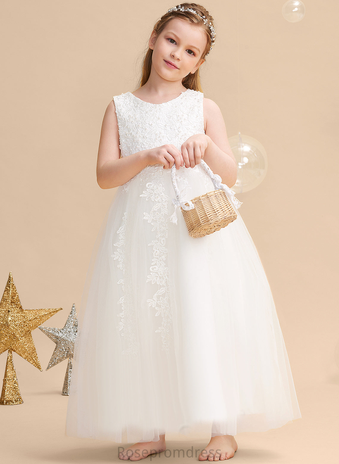 Girl Gown Scoop Ball Flower Girl Dresses Beading/Appliques Ankle-length Sleeveless With Neck Satin/Tulle Flower Dress - Jazlene