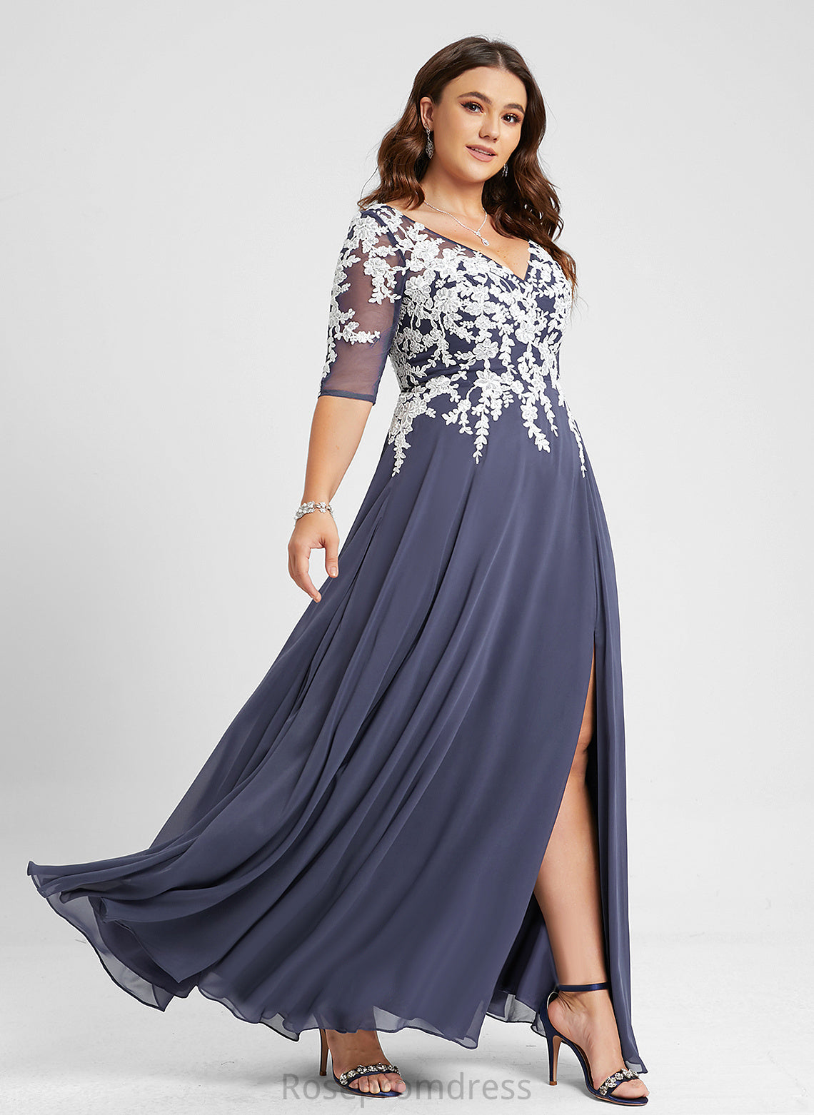 Lydia Prom Dresses V-neck Lace Floor-Length A-Line Chiffon