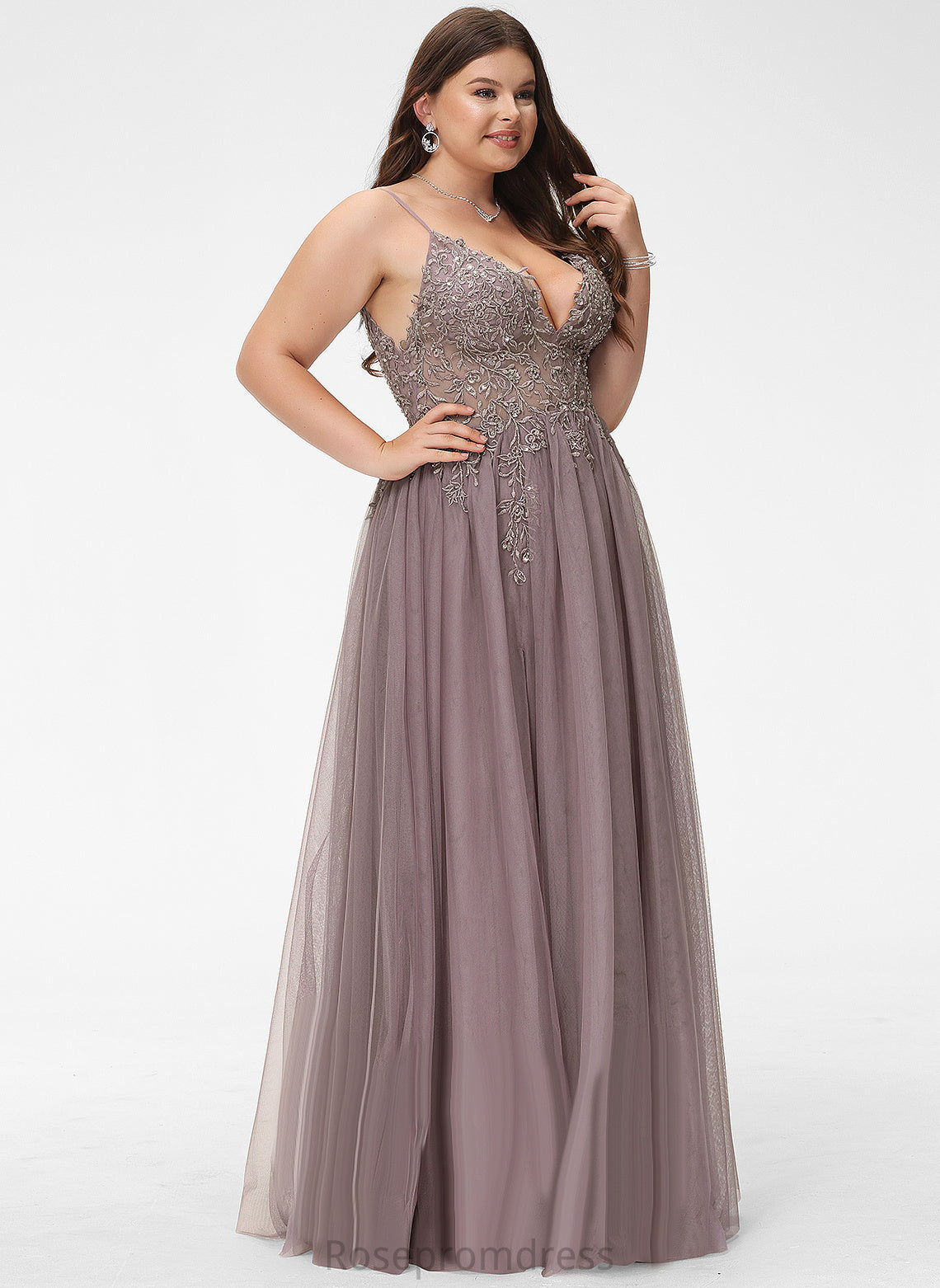 With Prom Dresses V-neck Beading A-Line Floor-Length Tulle Sequins Lace Hallie