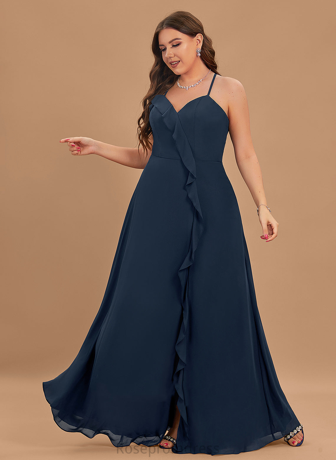 Silhouette V-neck A-Line Embellishment Neckline SplitFront Length Fabric Floor-Length Brooklyn Bridesmaid Dresses