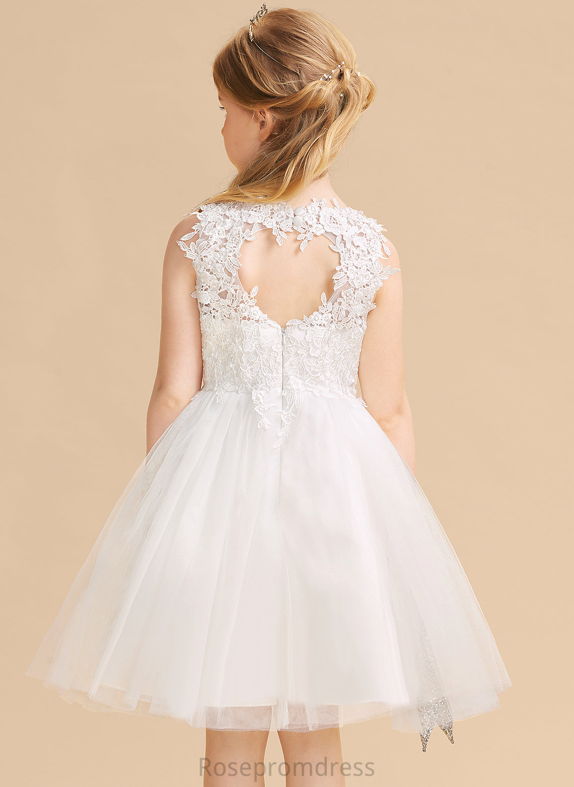 Sleeveless Dress A-Line/Princess Back Knee-length - Girl Flower Girl Dresses Flower Neck Scoop Satin/Tulle/Lace Hole Catherine With