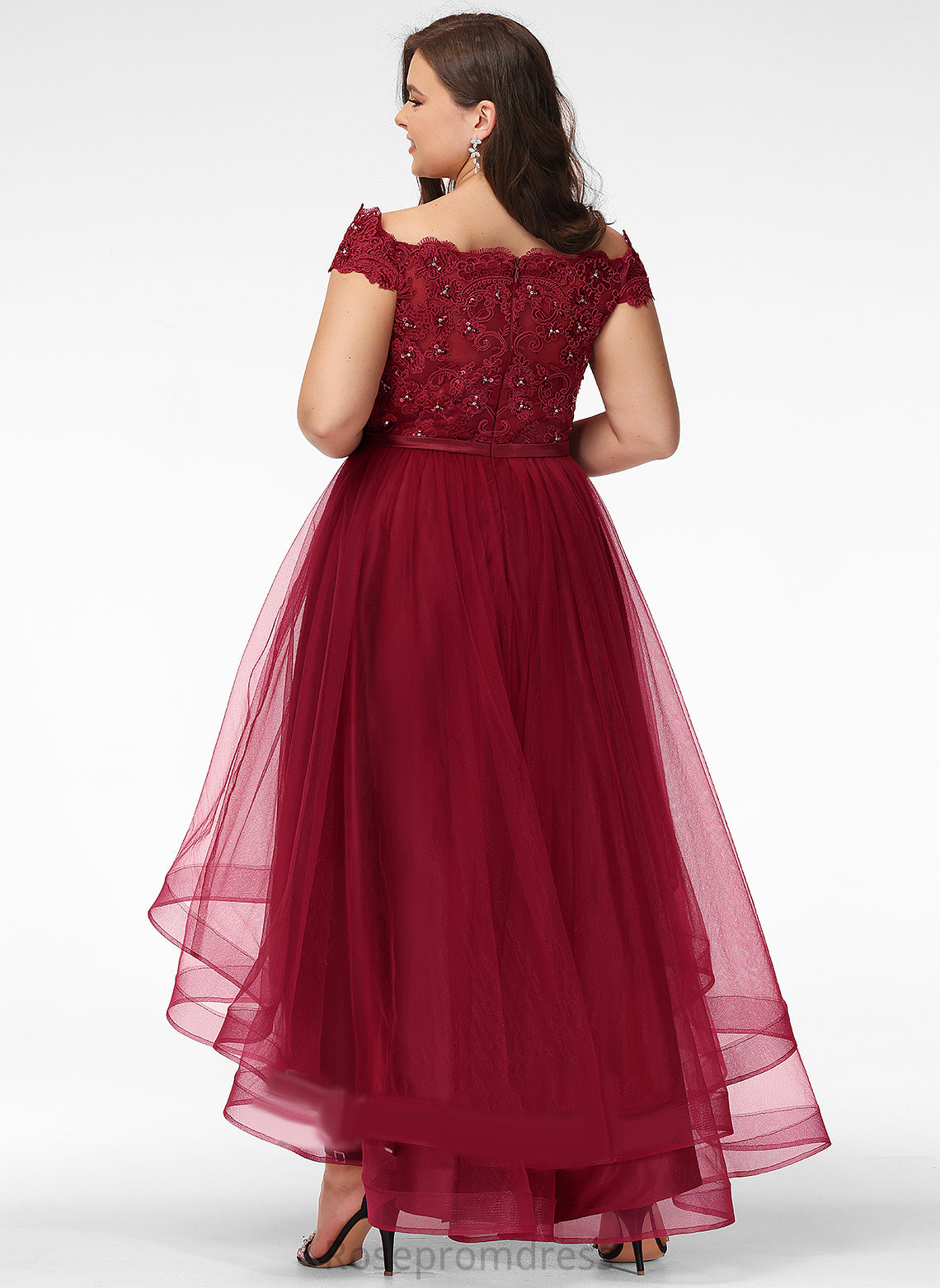 Dress Tulle Asymmetrical Off-the-Shoulder Sequins A-Line Rosa Lace Beading Bow(s) With Wedding Wedding Dresses