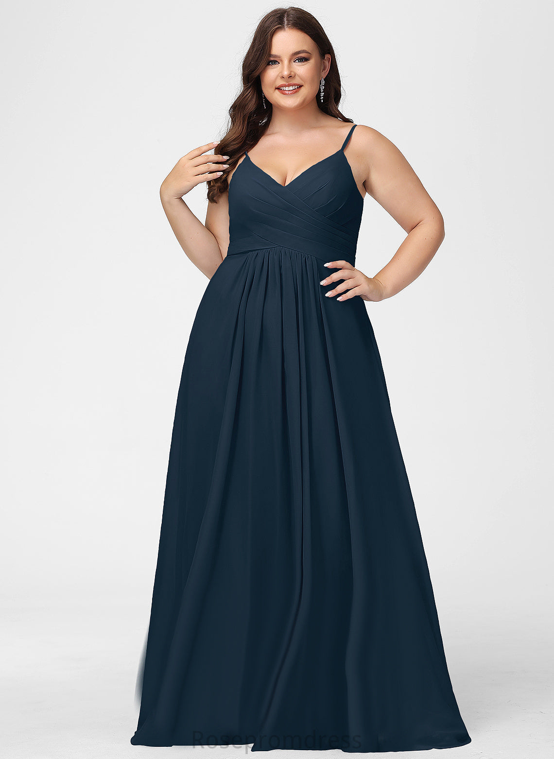 Floor-Length A-Line Lizeth Pleated Chiffon With V-neck Prom Dresses