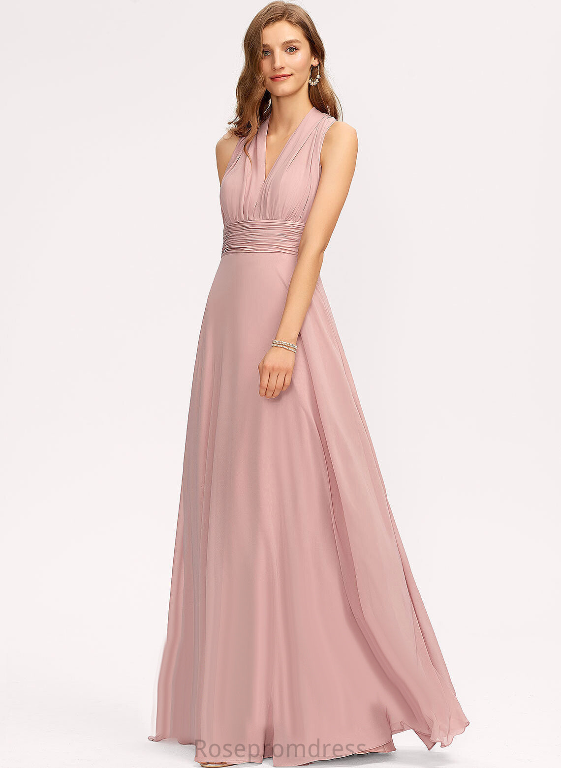 OneShoulder Length Fabric Halter Silhouette Straps&Sleeves Neckline Floor-Length V-Neck A-line Lailah Bridesmaid Dresses