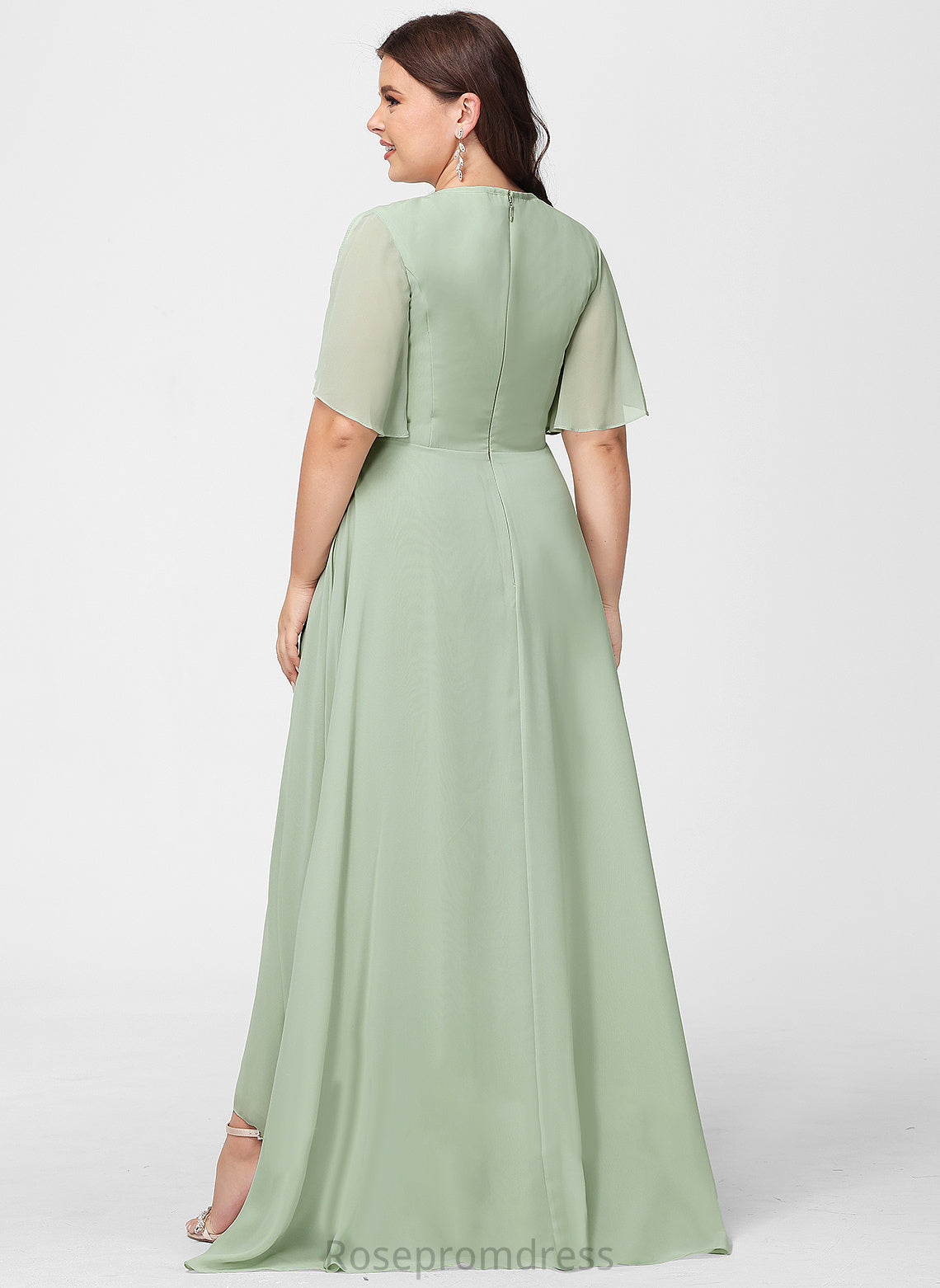 A-line Silhouette Straps&Sleeves Length Fabric BackStyle ShortSleeves Asymmetrical Viviana Bridesmaid Dresses