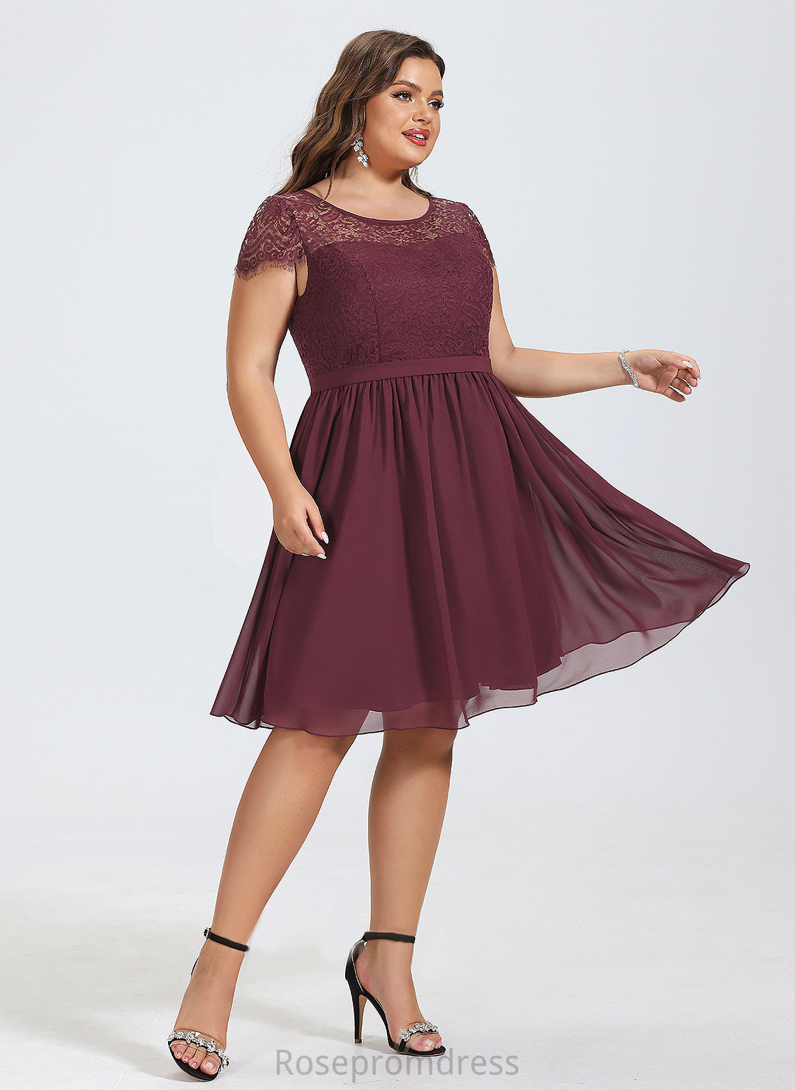 Knee-Length Chiffon Neck Alisha Lace Scoop Cocktail Dresses Dress A-Line Cocktail