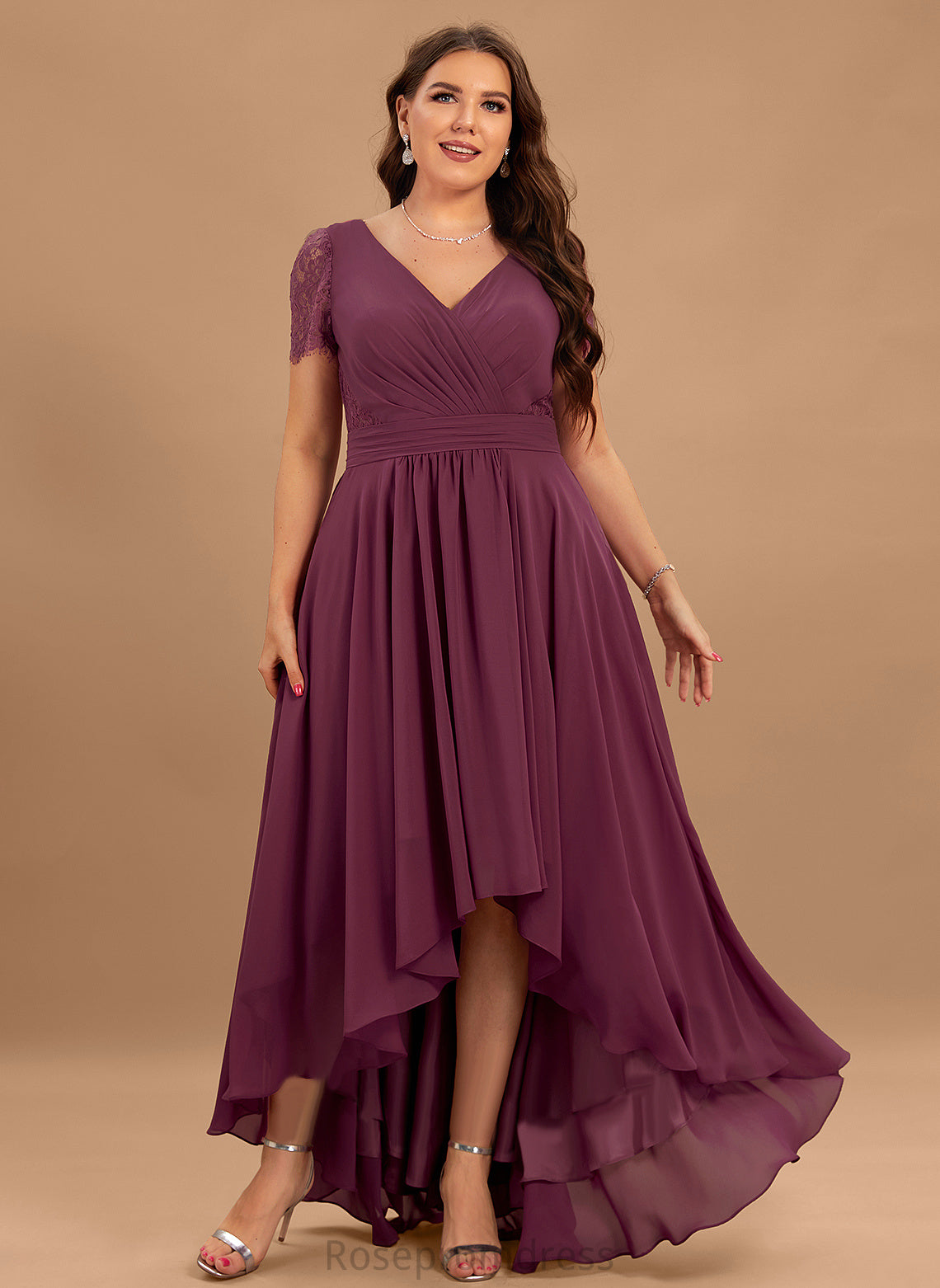 Length Asymmetrical Pleated Silhouette Neckline V-neck Embellishment A-Line Fabric Adeline Bridesmaid Dresses