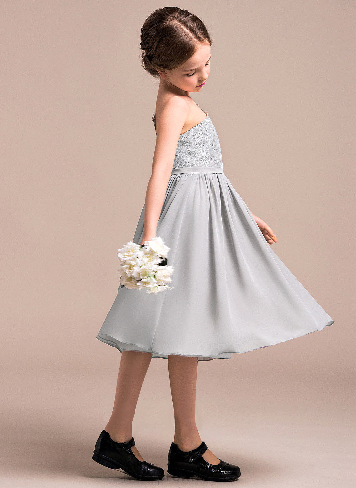 Chiffon One-Shoulder Knee-Length A-Line Harmony Junior Bridesmaid Dresses Lace