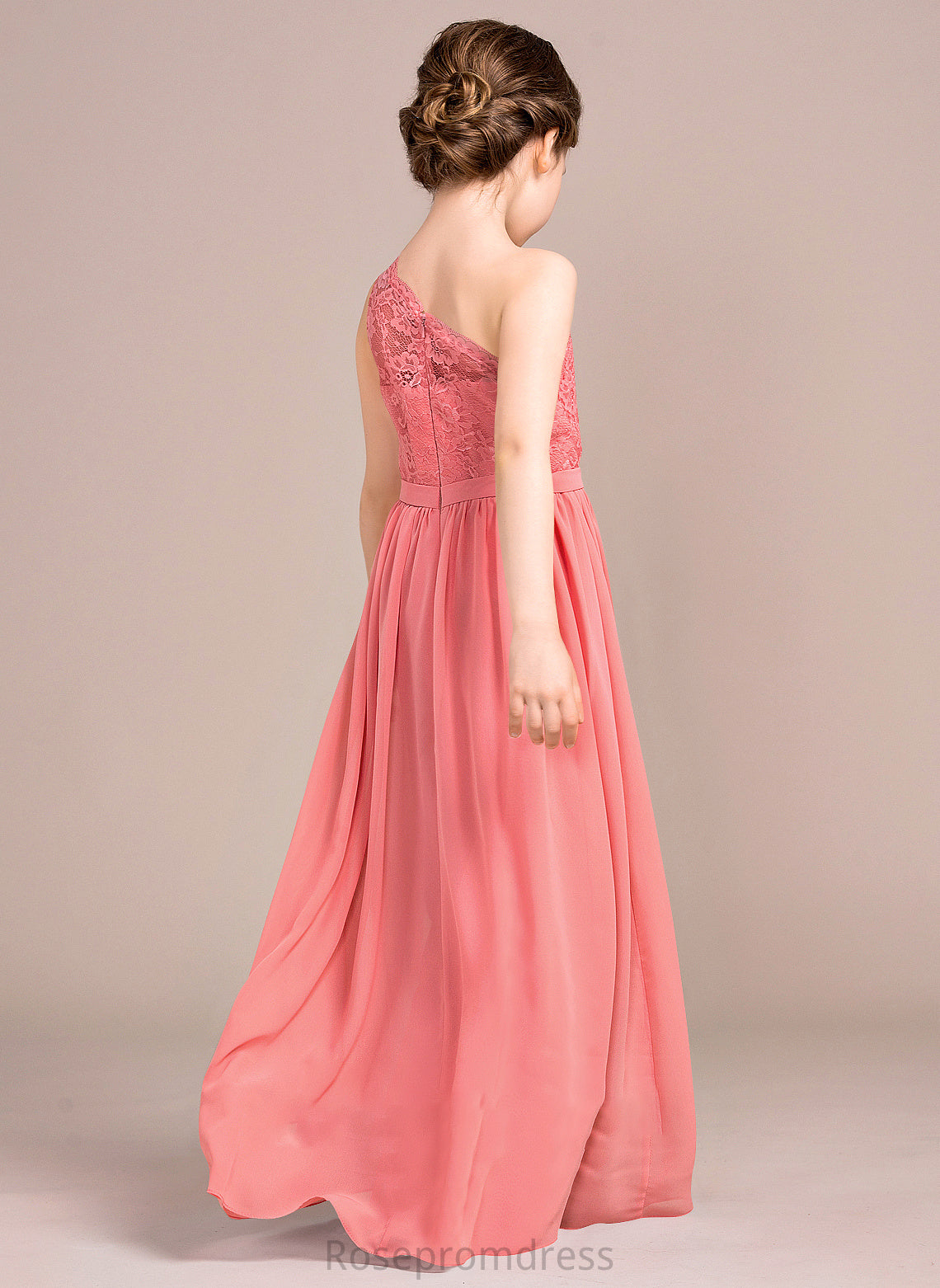 Junior Bridesmaid Dresses One-Shoulder Chiffon A-Line Lace Cameron Floor-Length