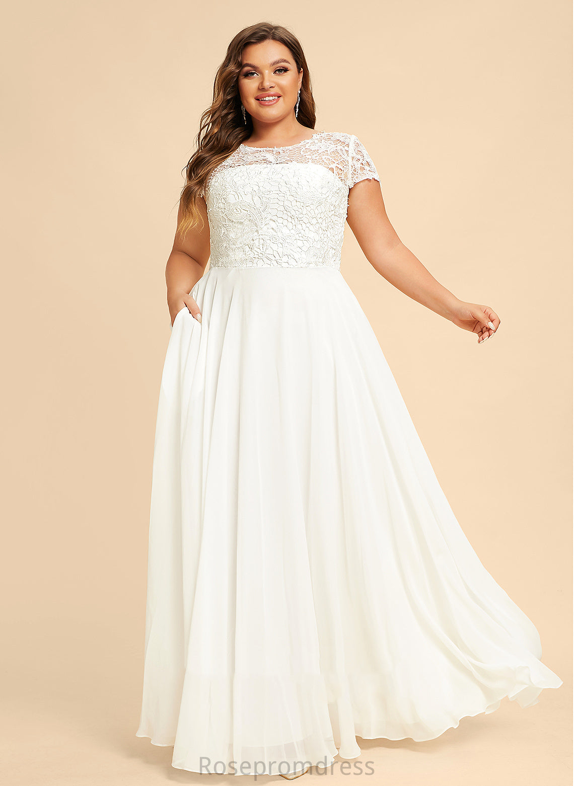 Lilianna Scoop Chiffon A-Line Dress Lace Floor-Length Wedding Wedding Dresses