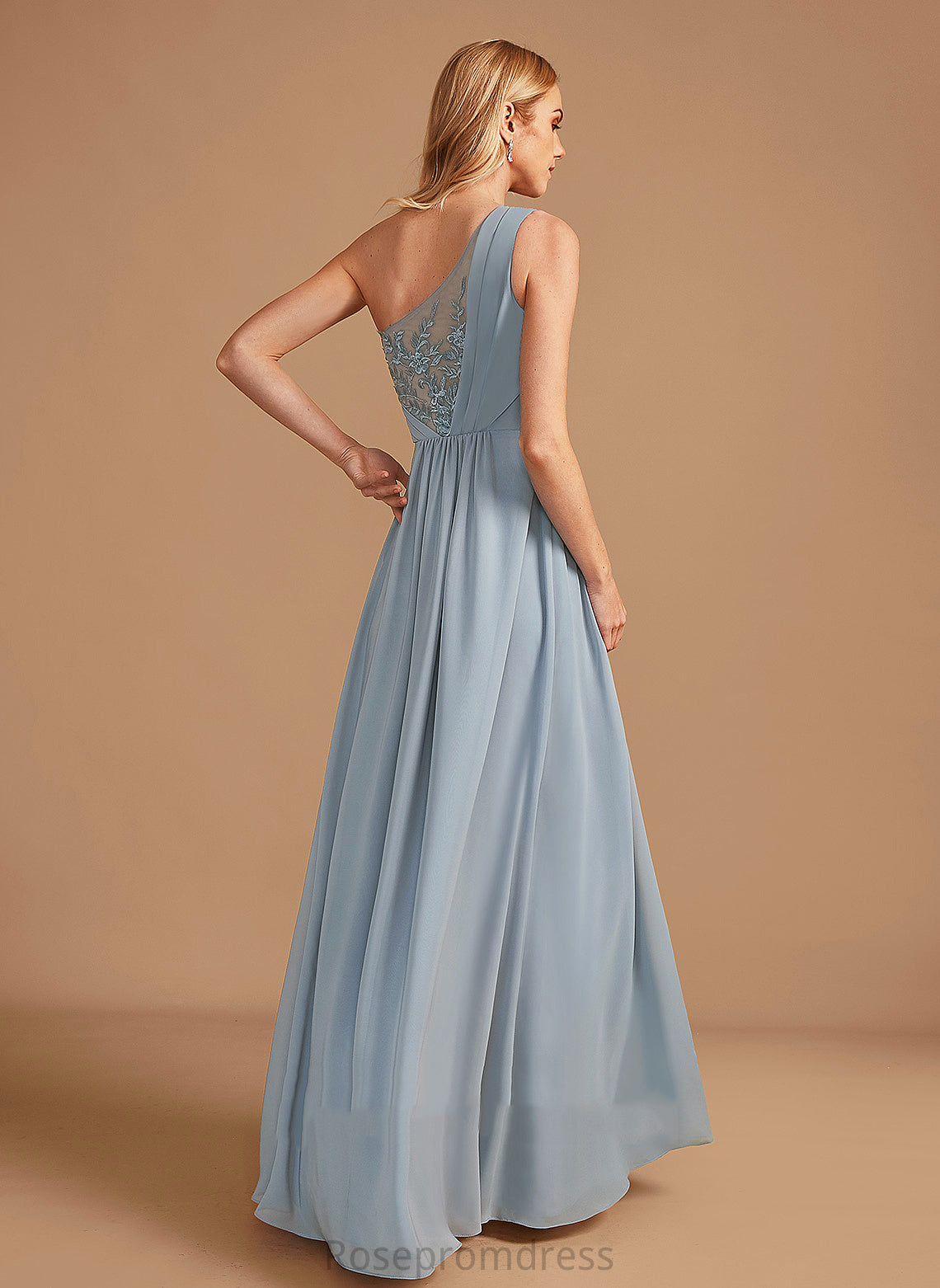 One-Shoulder Neckline Sequins Silhouette A-Line Lace Length Fabric Embellishment Floor-Length Chelsea Natural Waist Bridesmaid Dresses