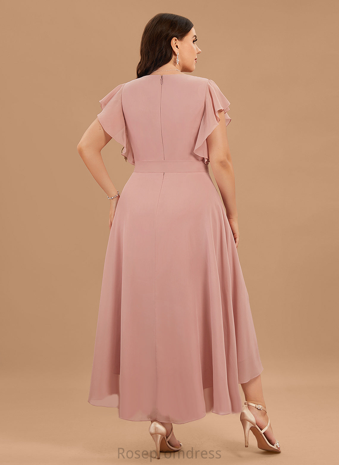 Macy Cocktail Dresses Chiffon With Dress V-neck A-Line Asymmetrical Ruffle Cocktail