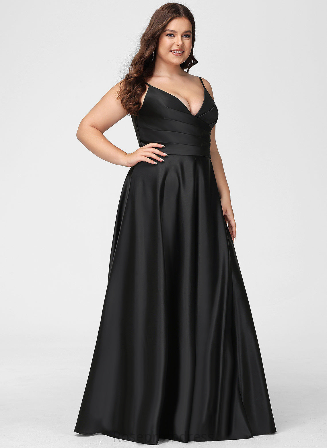 Prom Dresses V-neck A-Line Savanah With Floor-Length Satin Ruffle