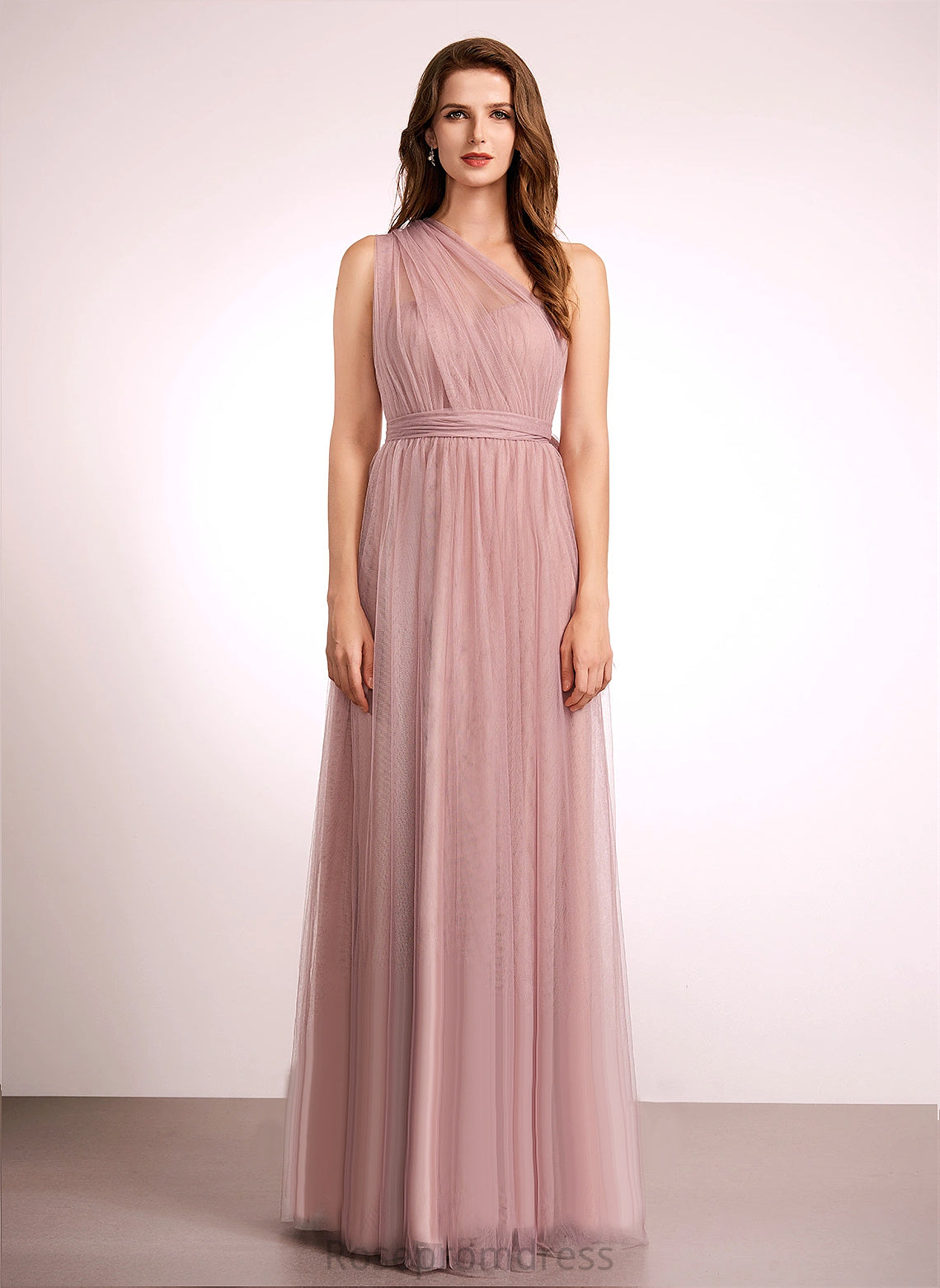 Tulle Fabric Neckline V-Neck OfftheShoulder Straps&Sleeves Length Floor-Length A-line OneShoulder Silhouette Terri Bridesmaid Dresses