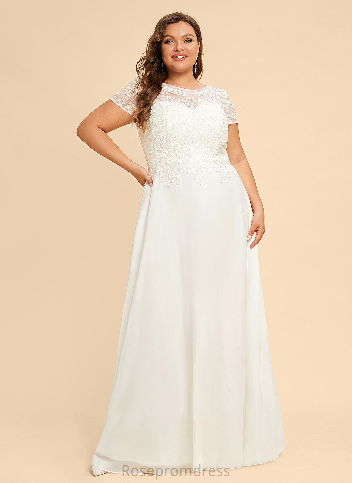 With Dress Sequins Wedding Dresses Lace Wedding Nevaeh Chiffon Floor-Length Scoop Neck