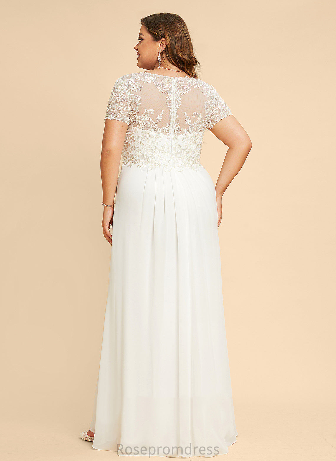 Wedding Lace Dress V-neck Chiffon Theresa With Floor-Length Wedding Dresses A-Line