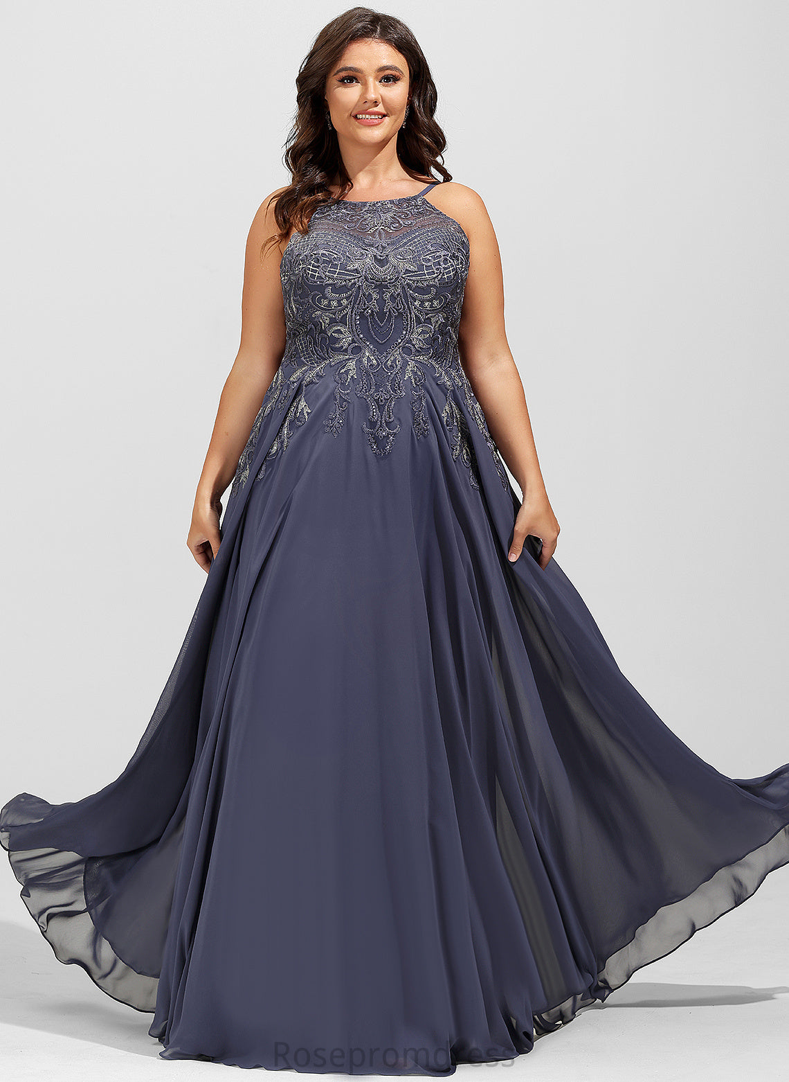 With Prom Dresses Scoop Floor-Length Stephany A-Line Chiffon Sequins Lace