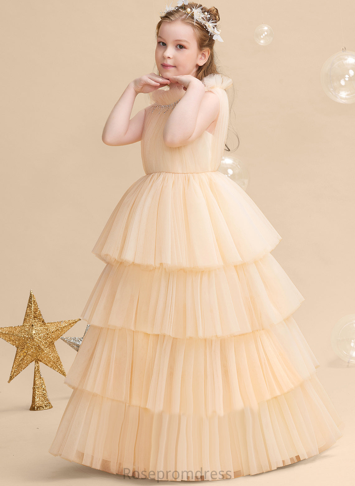 Floor-length Sleeveless Ball-Gown/Princess - Tulle Girl Flower Girl Dresses Neck Flower Dress High Renee