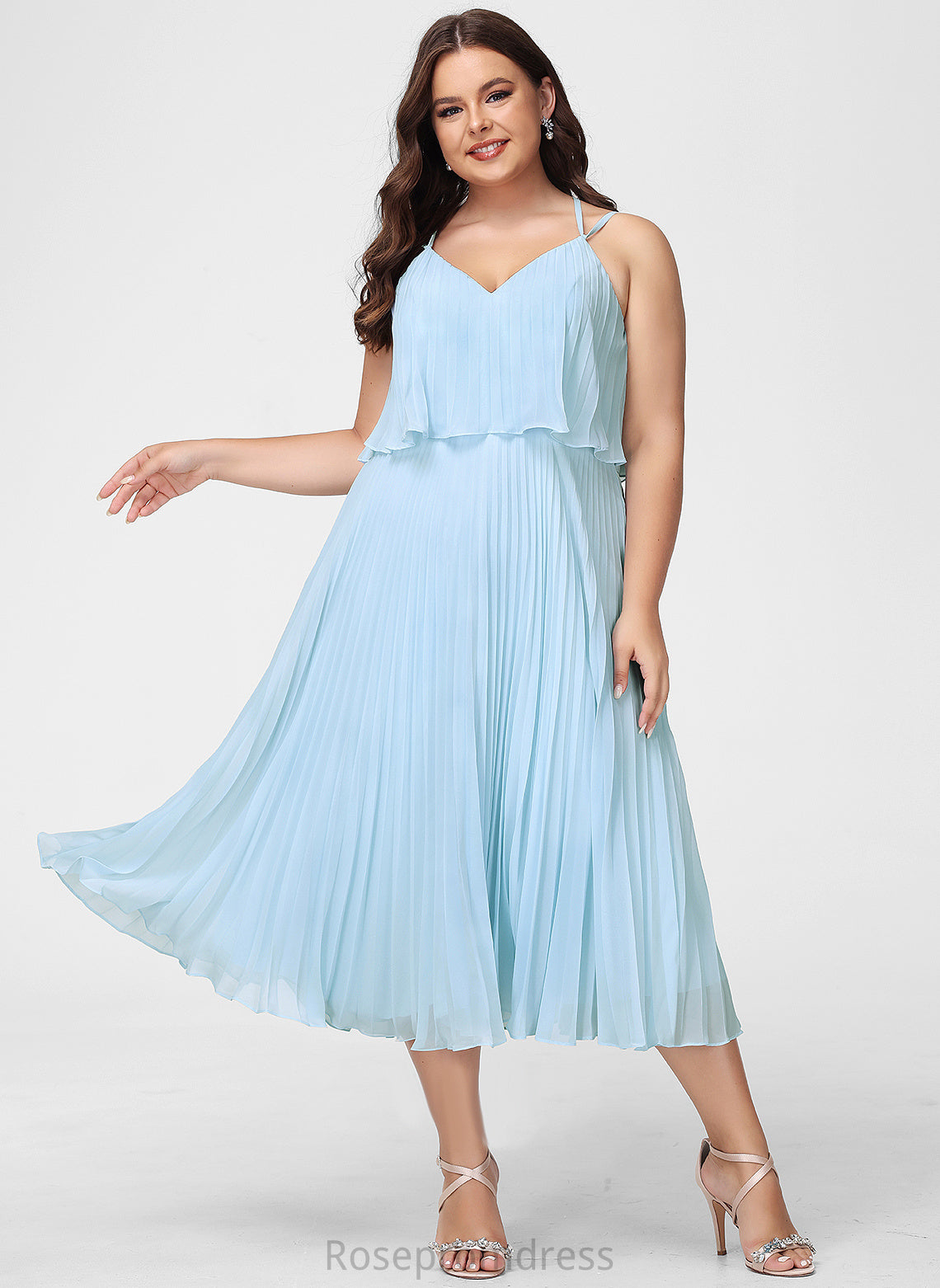 Chiffon Tea-Length V-neck Jamie Cocktail A-Line Dress With Cocktail Dresses Pleated