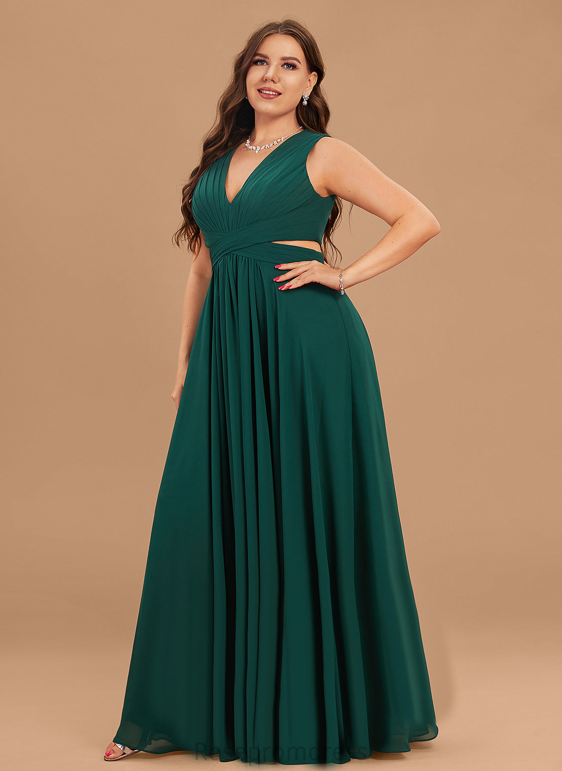 A-Line Floor-Length Silhouette Neckline Pleated Length Fabric V-neck Embellishment Lizeth Bridesmaid Dresses