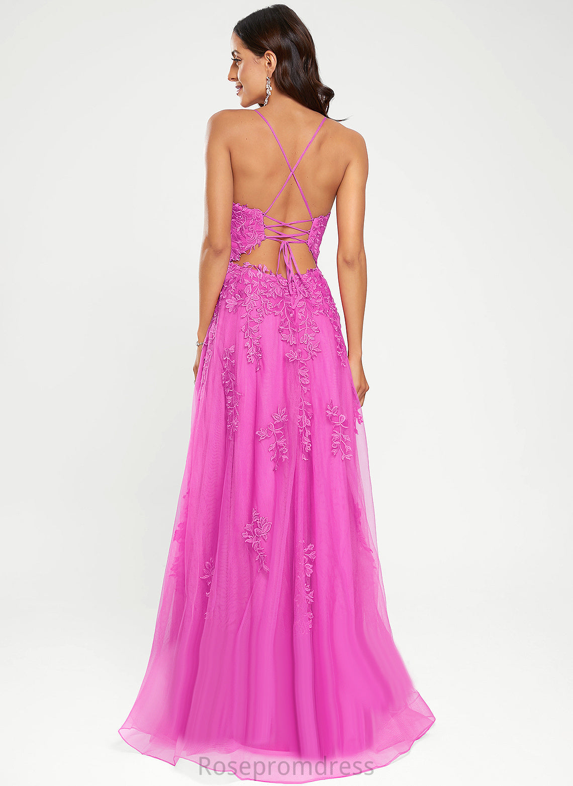 Tulle Floor-Length A-Line Lorena Prom Dresses V-neck