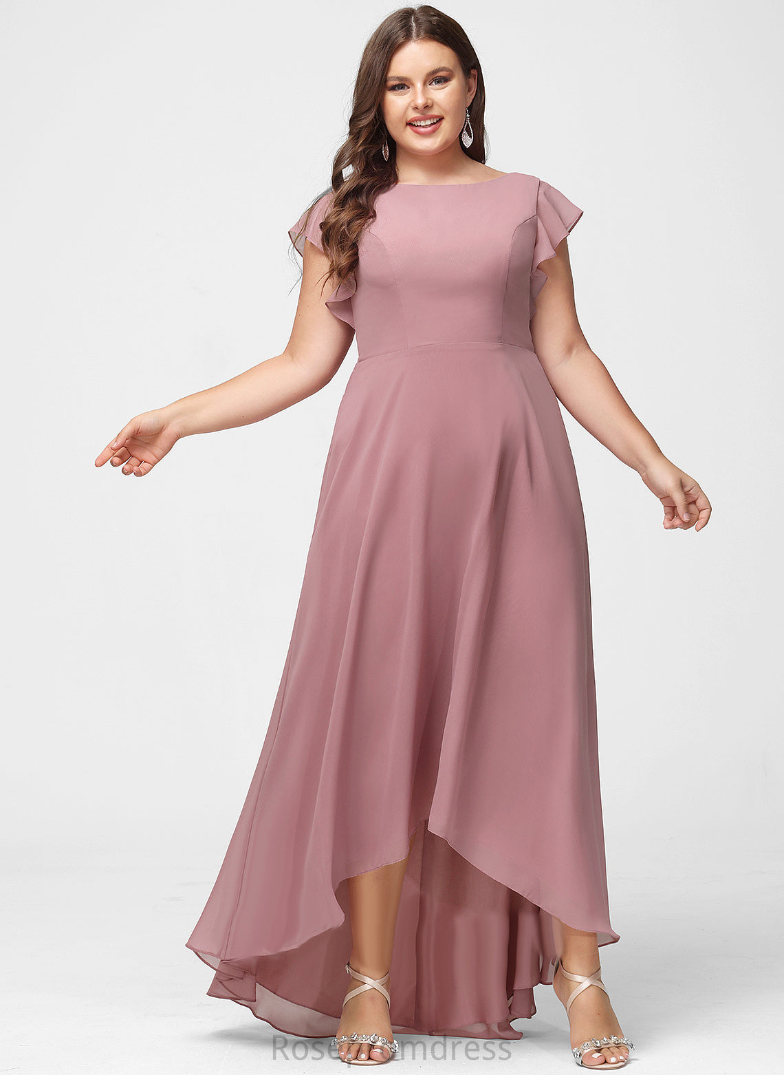 Scoop Length A-line Asymmetrical Silhouette Neckline Fabric Straps&Sleeves Jaylynn Sleeveless Spaghetti Staps Natural Waist Bridesmaid Dresses