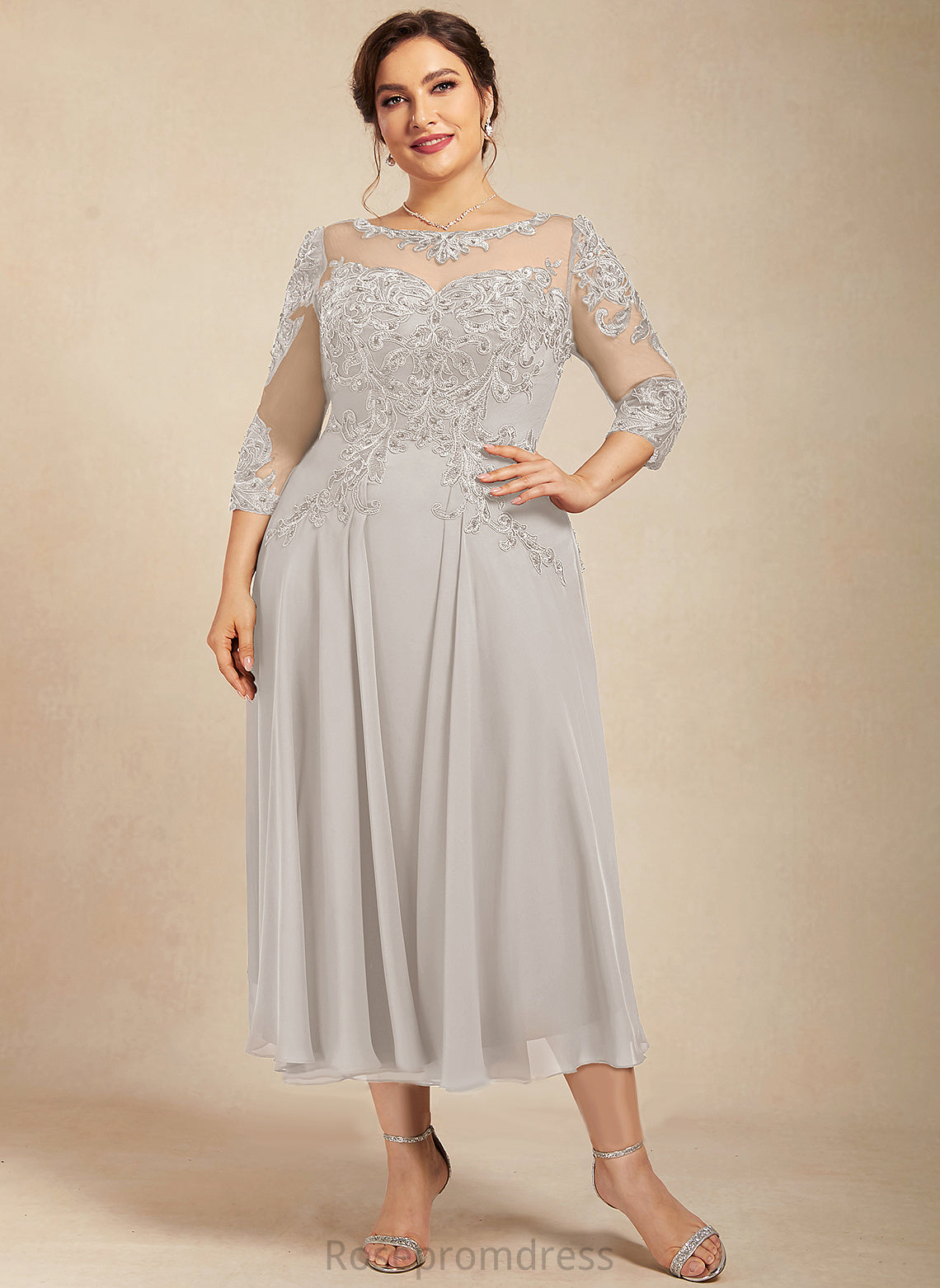 A-Line Tea-Length Dress Cocktail Dresses With Chiffon Cherish Cocktail Neck Scoop Sequins Lace Beading