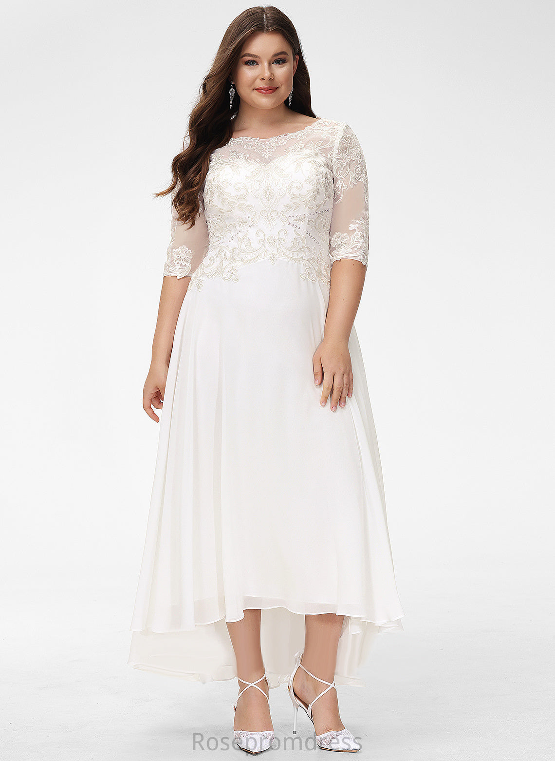 Dress Scoop Chiffon A-Line With Beading Neck Dayanara Sequins Wedding Wedding Dresses Asymmetrical Lace