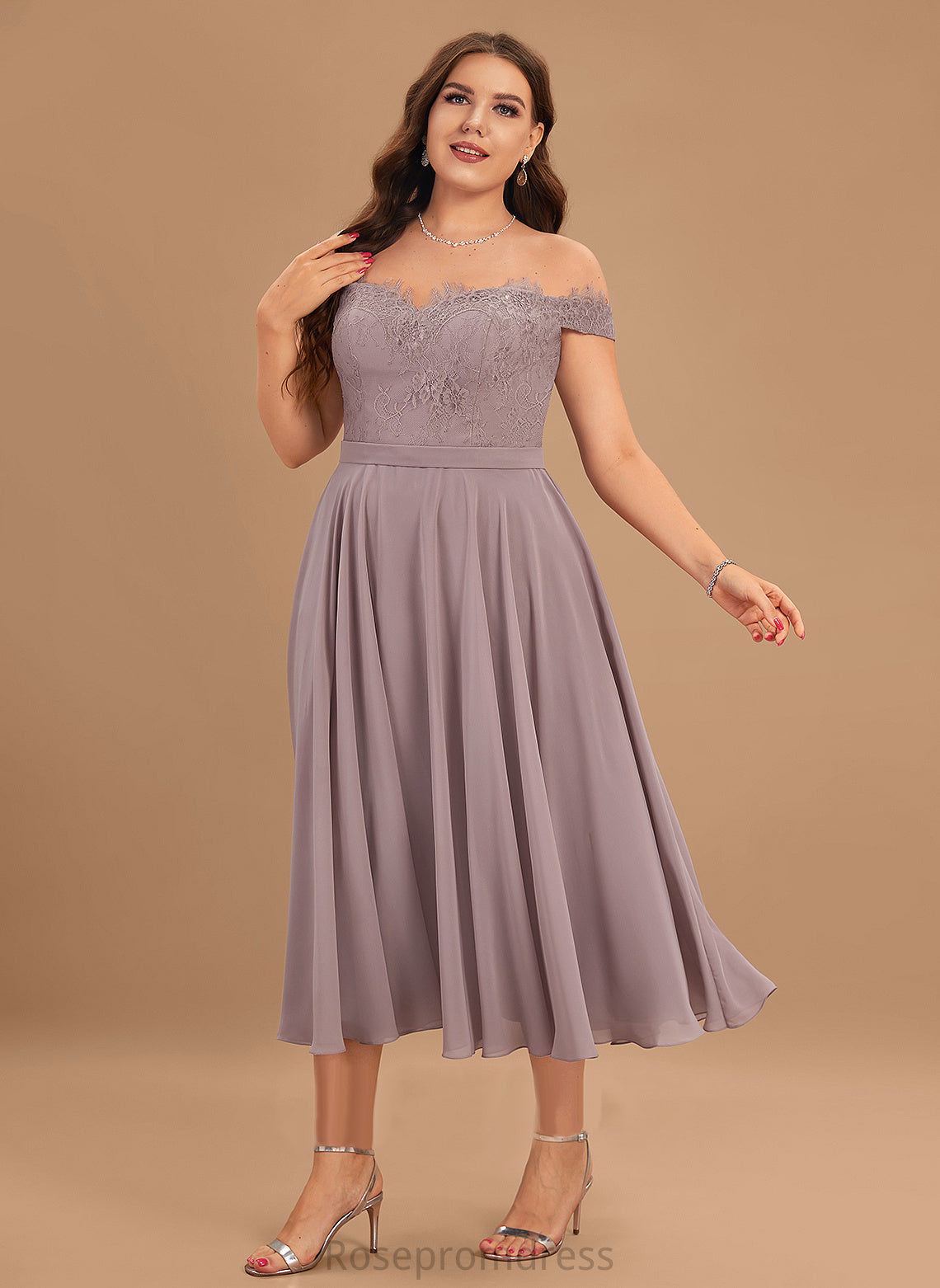 Beading Off-the-Shoulder With Homecoming Lace Chiffon A-Line Homecoming Dresses Kaylen Tea-Length Dress