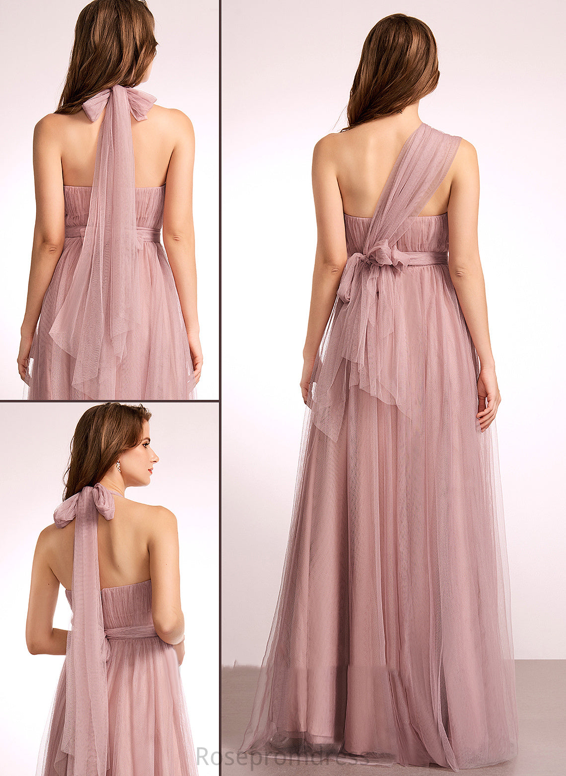 Off-the-Shoulder One-Shoulder A-Line Length Floor-Length Silhouette V-neck Fabric Neckline Straps Tulle Abby Bridesmaid Dresses