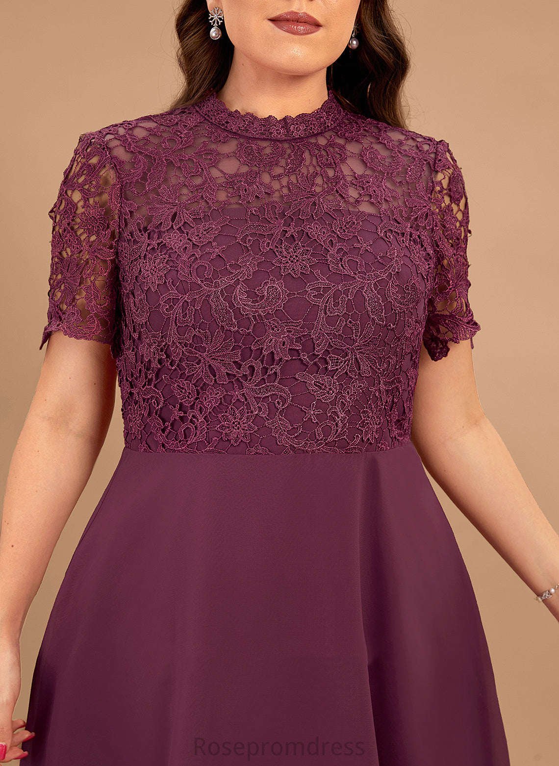 Knee-Length Lace Dress Emma Neck Chiffon A-Line Scoop Cocktail Cocktail Dresses