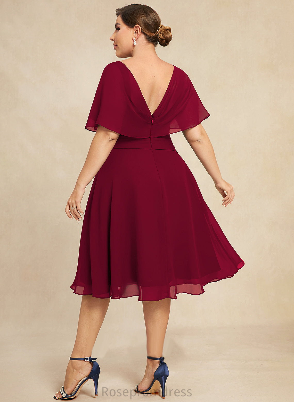 A-Line Micah Ruffle Cocktail Dresses Chiffon Dress Knee-Length Cocktail V-neck With