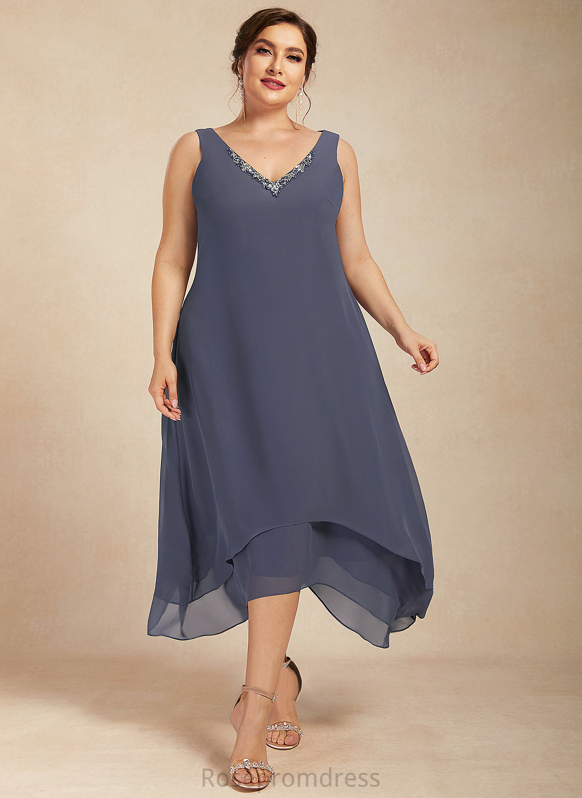 Cocktail V-neck With Chiffon A-Line Ankle-Length Beading Dress Dahlia Cocktail Dresses