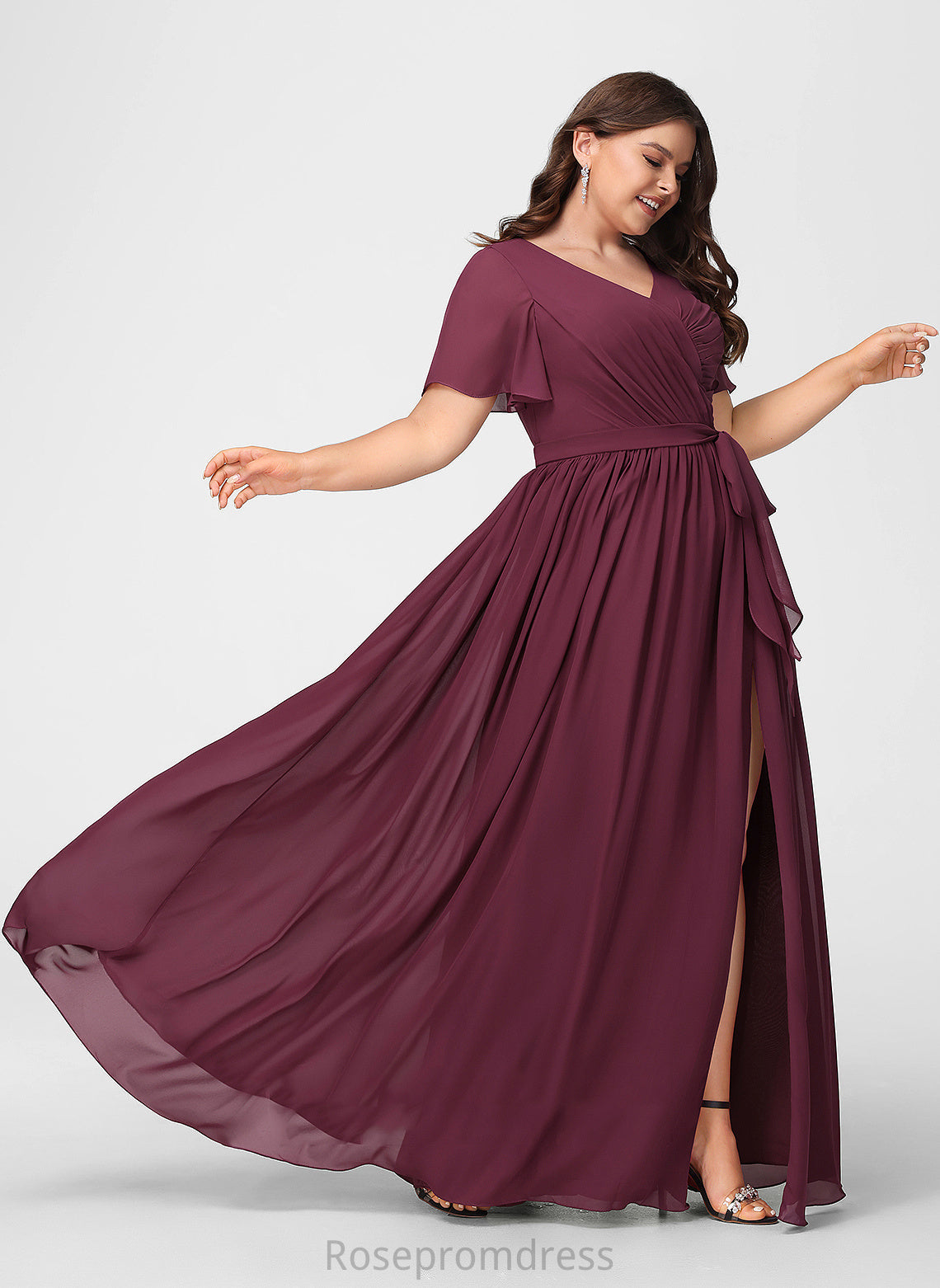 V-neck Length Neckline A-Line Fabric Floor-Length SplitFront Silhouette Embellishment Maureen A-Line/Princess Floor Length Bridesmaid Dresses