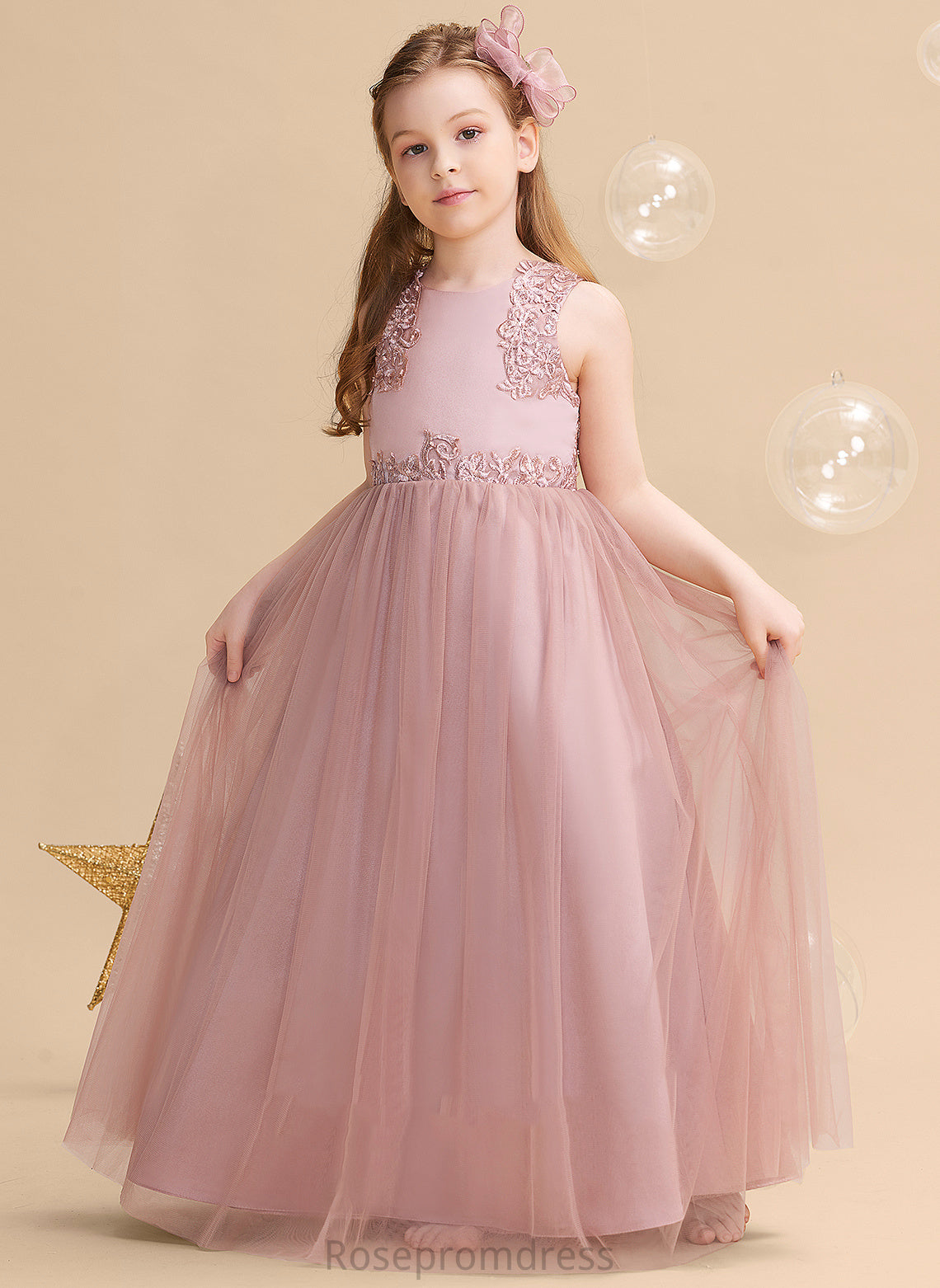 Flower Satin/Tulle/Lace - Floor-length Girl Flower Girl Dresses With Ball-Gown/Princess Sleeveless Beading/Sequins Lina Scoop Neck Dress