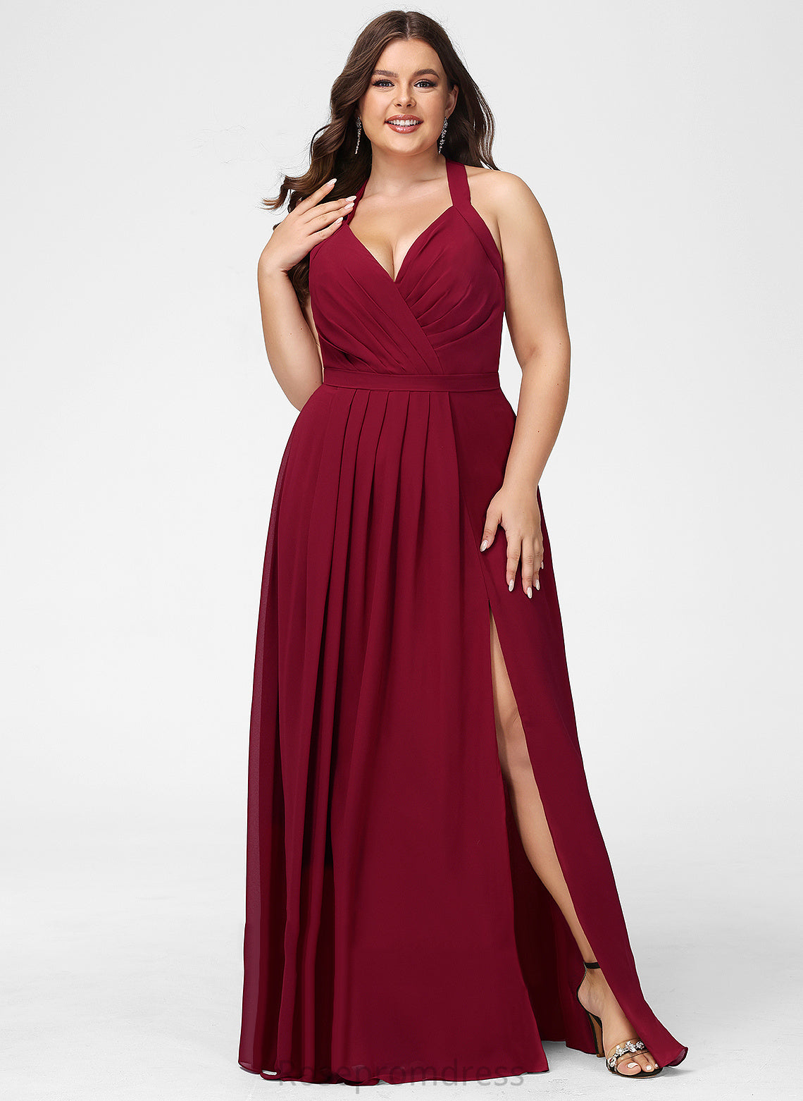 Length Silhouette Neckline A-Line Fabric Straps V-neck Floor-Length Leslie Bridesmaid Dresses