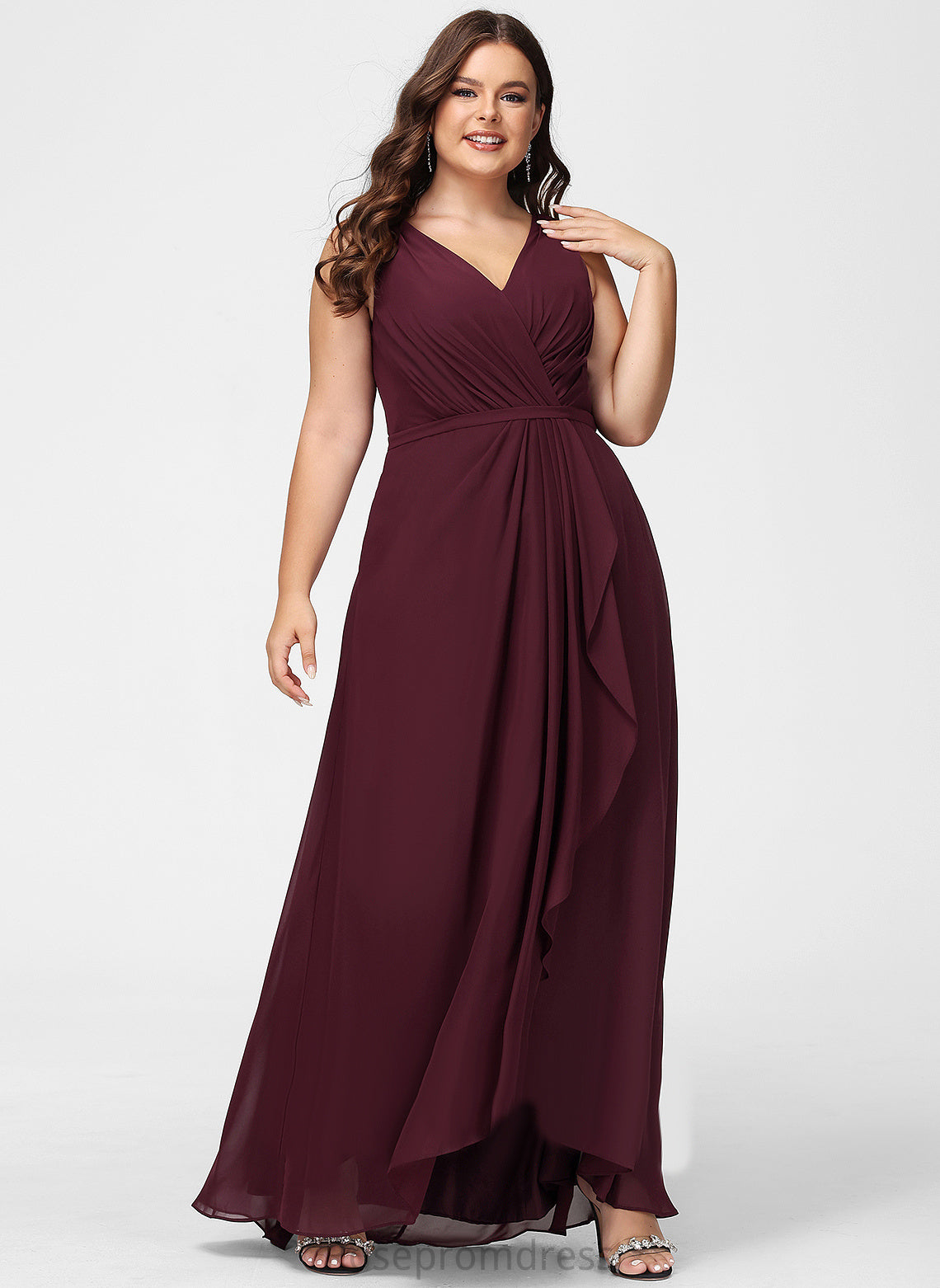 Neckline A-Line Length Asymmetrical Embellishment Silhouette SplitFront V-neck Fabric Gabrielle Bridesmaid Dresses