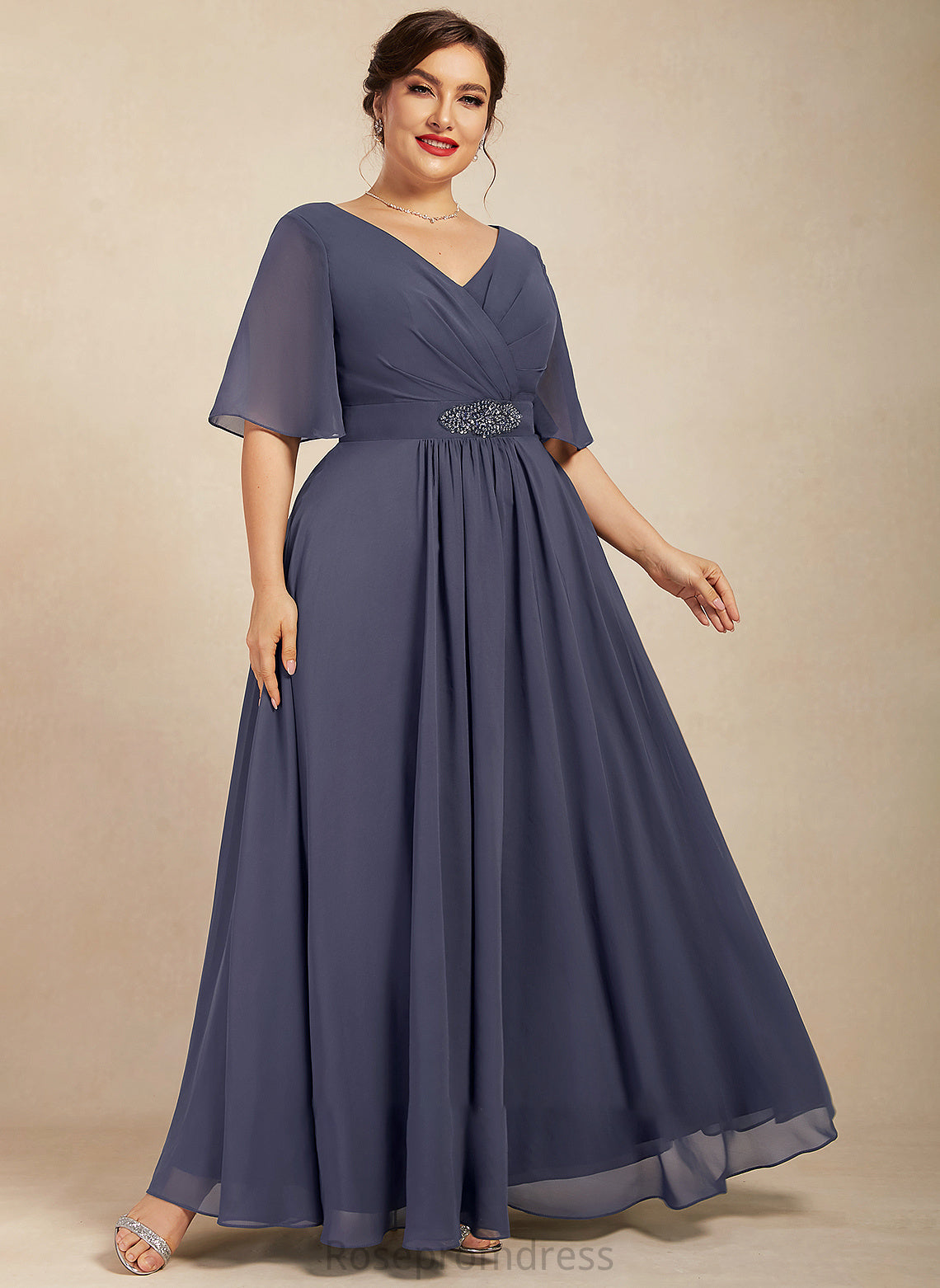 Mother of the Bride Dresses A-Line Parker Ankle-Length of Chiffon Sequins With V-neck Dress Ruffle the Bride Beading Mother