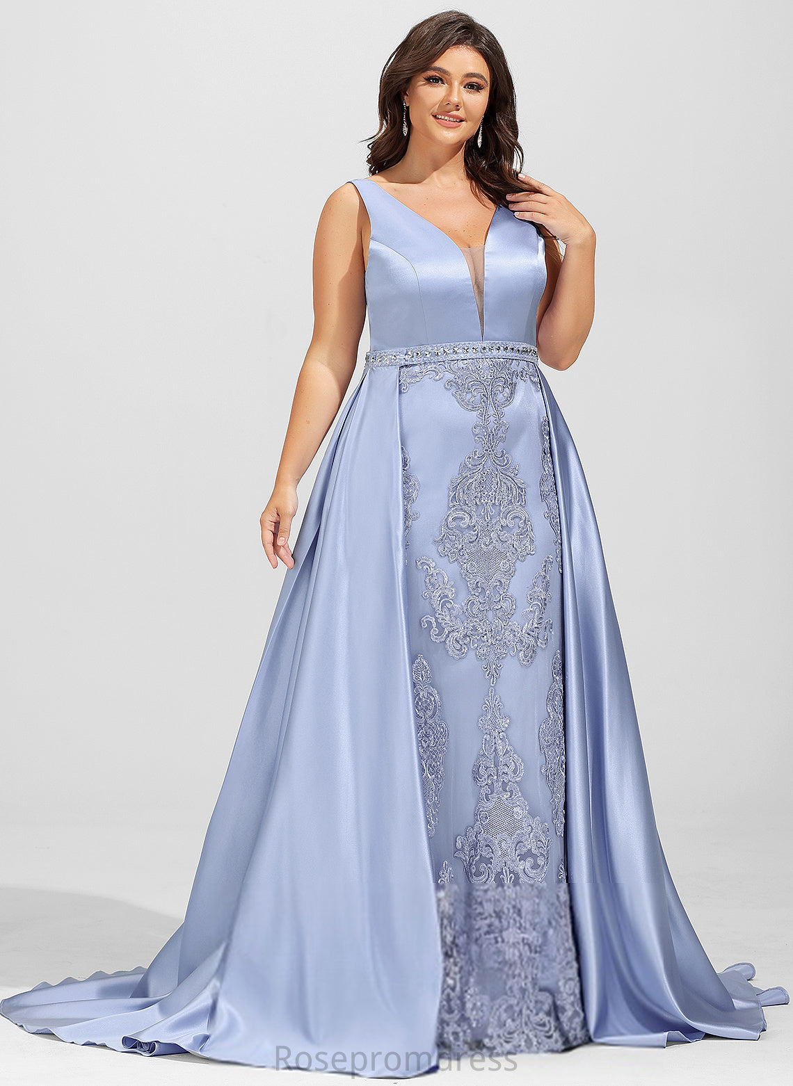 Lace Prom Dresses With Sequins Sweep V-neck Beading Ball-Gown/Princess Satin Holly Train