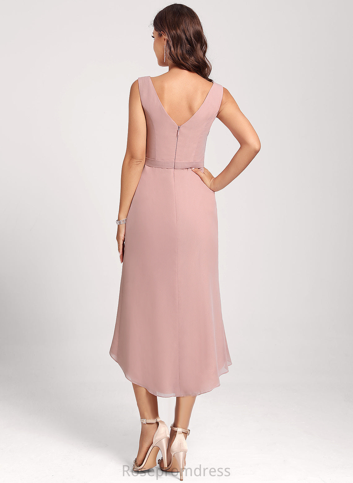 Thirza Chiffon Dress V-neck Cocktail Asymmetrical Sheath/Column Club Dresses