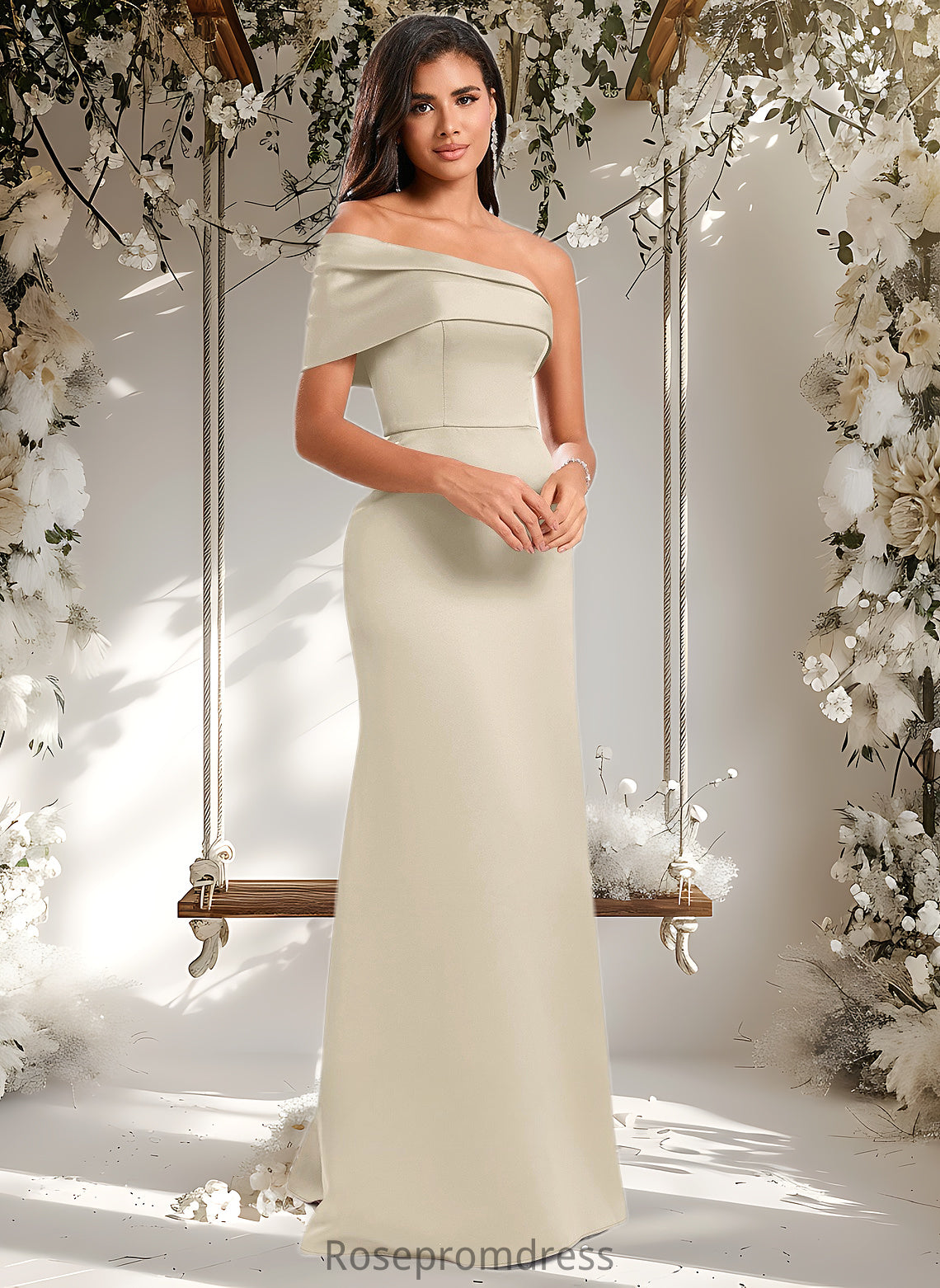 Cameron A-line Asymmetrical Off the Shoulder Floor-Length Satin Prom Dresses DSP0025884