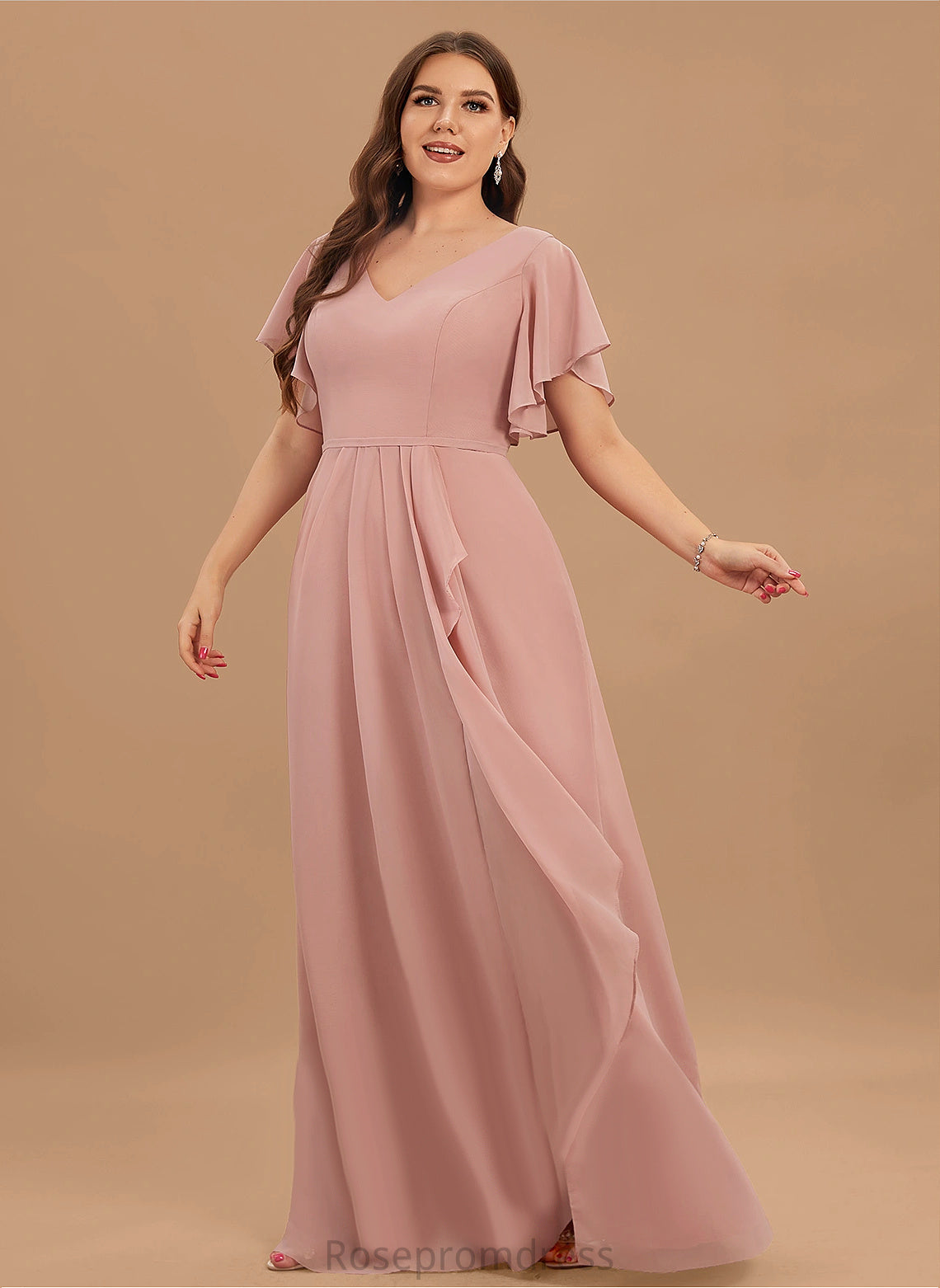 Fabric Silhouette Floor-Length Neckline A-line Length Straps&Sleeves V-Neck Callie Spaghetti Staps Natural Waist Sleeveless Bridesmaid Dresses