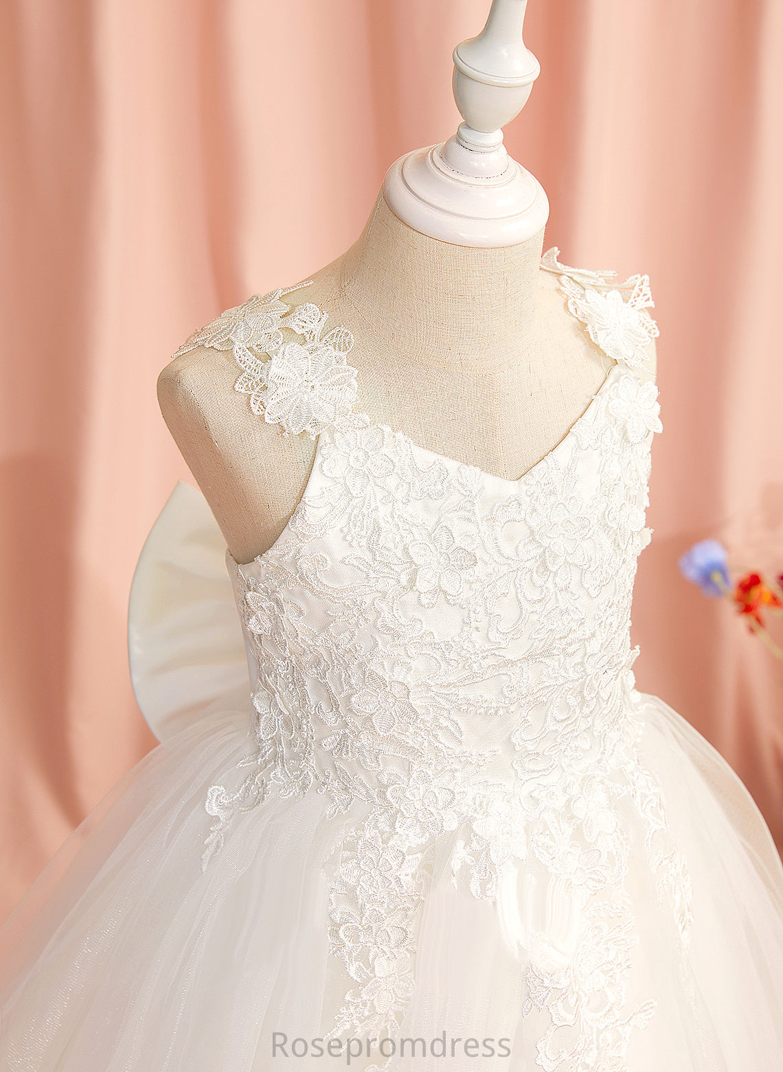 Girl Knee-length - Flower A-Line Gloria With Lace/Flower(s)/Bow(s) Tulle Flower Girl Dresses Sleeveless Straps Dress